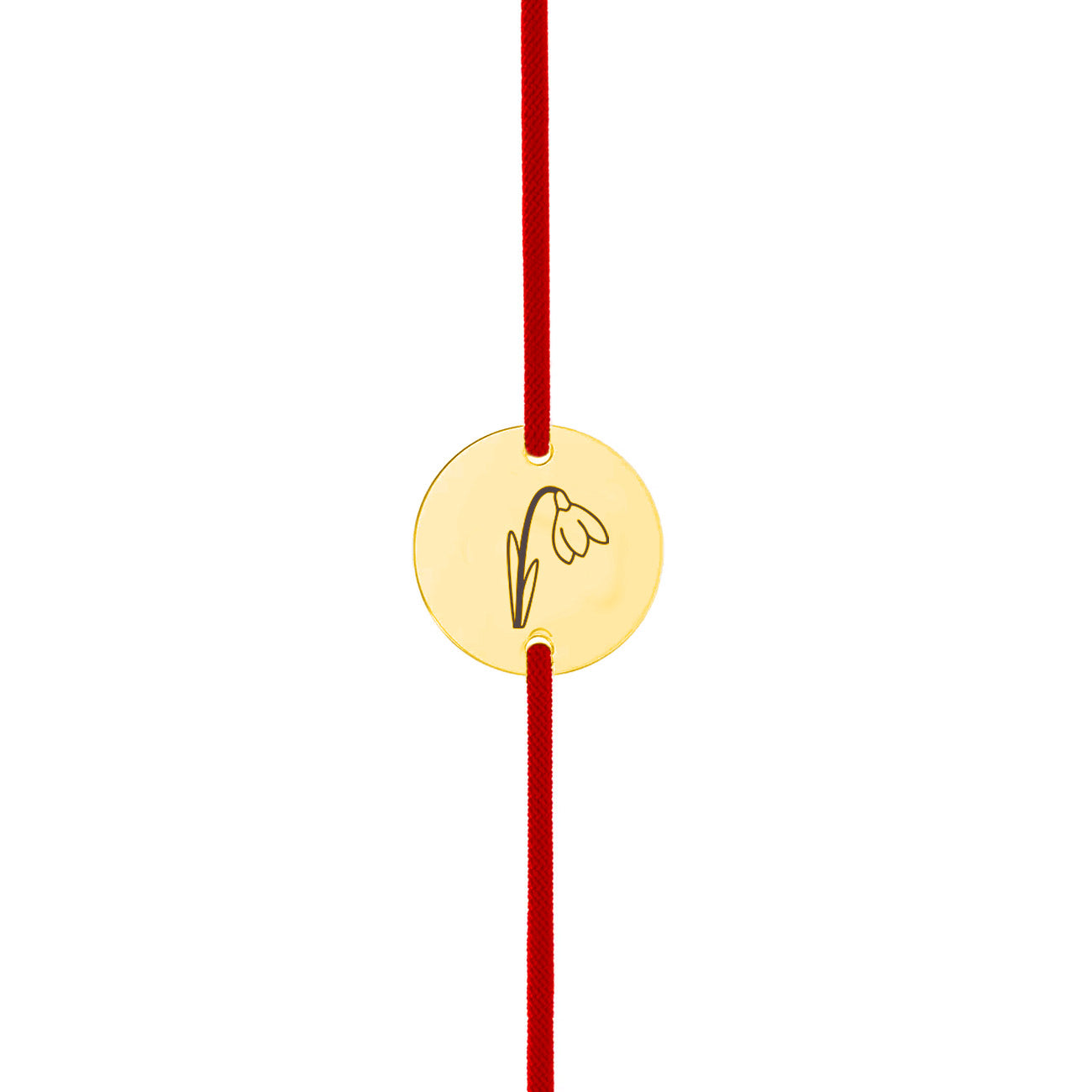 Brățară ghiocel din argint 925 placat cu aur 18K, cu șnur roșu ajustabil. Cadou elegant și simbolic pentru primăvară. Maison La Stéphanie.