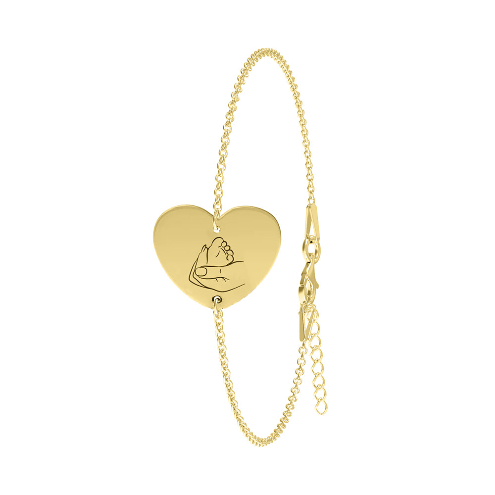Brățară din argint 925 placat cu aur 18K, cu inimioară și picioruș de bebe — cadoul ideal pentru mămici, botez sau baby shower, marca Maison La Stéphanie.