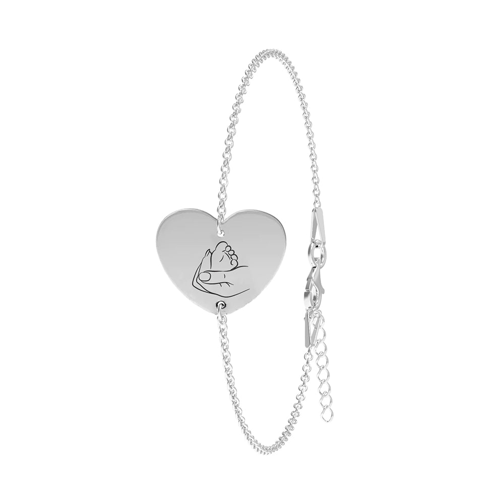 Brățară din argint 925 cu inimioară și picioruș de bebe, un cadou elegant pentru mămici, botez și baby shower, marca Maison La Stéphanie.