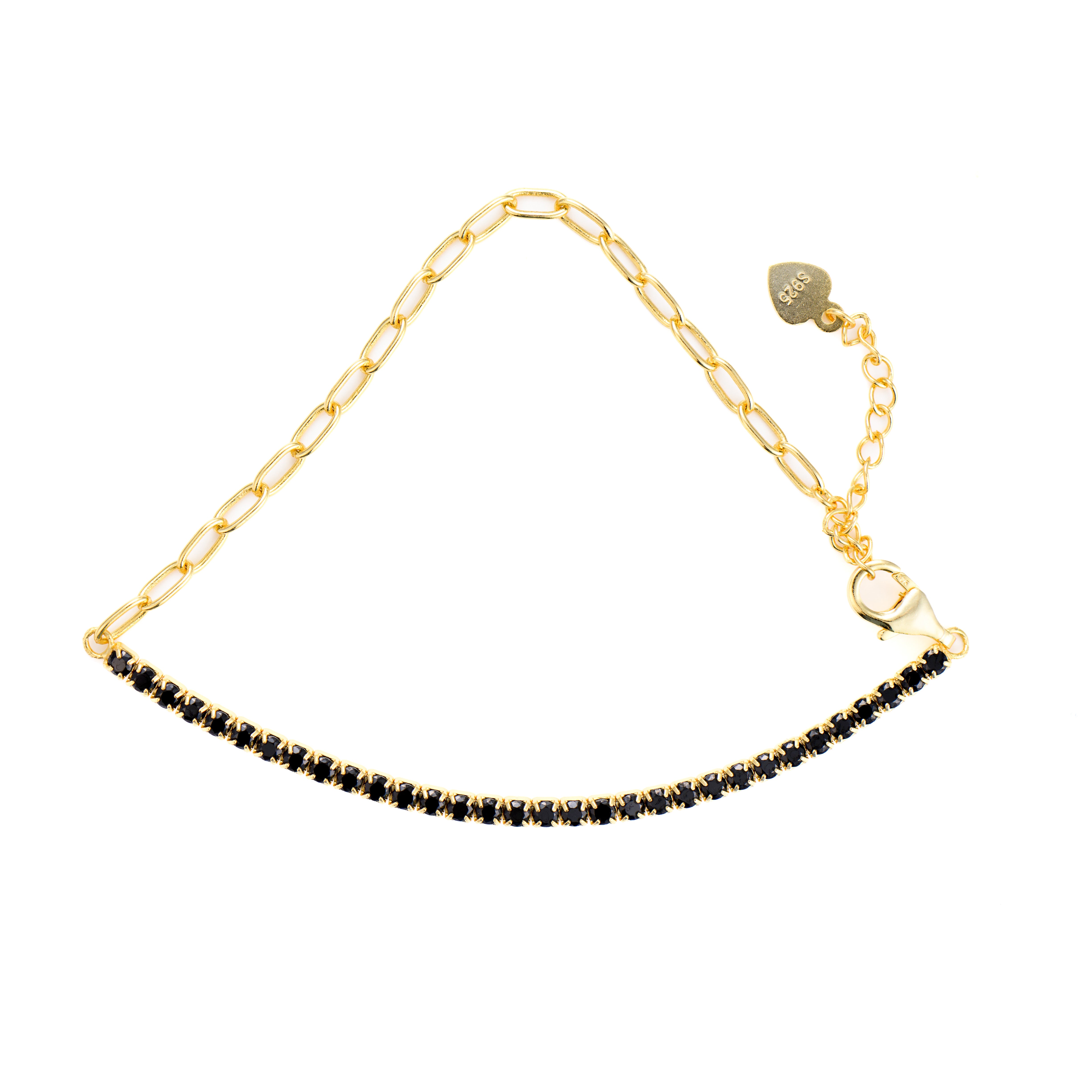 Brățară elegantă din argint 925 placat cu aur 18K, cu zirconii negre — o bijuterie sofisticată din colecția Maison La Stéphanie, ideală pentru cadou.