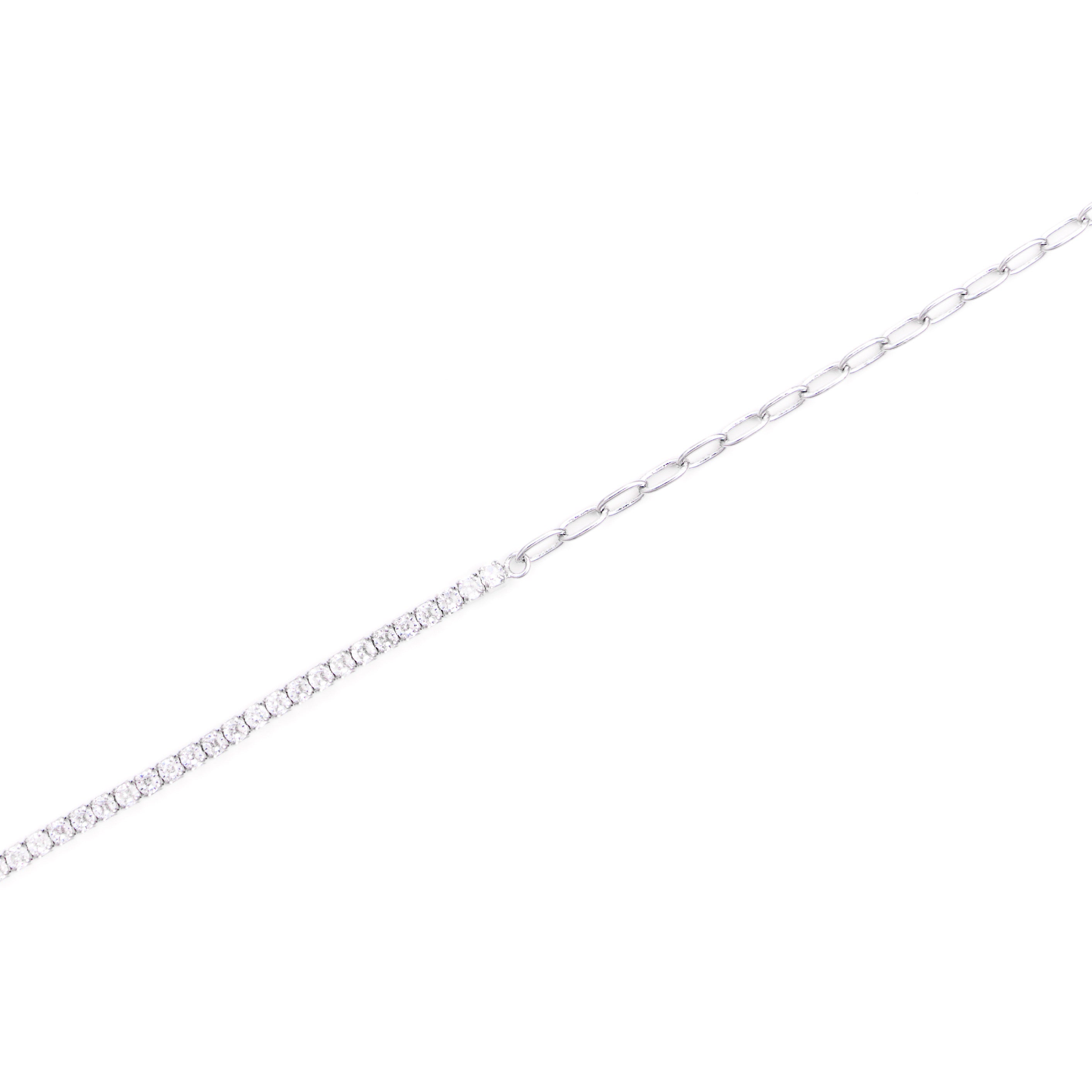 bratara argint jumatate tip tennis cu pietre albe zircnoia jumatate lant