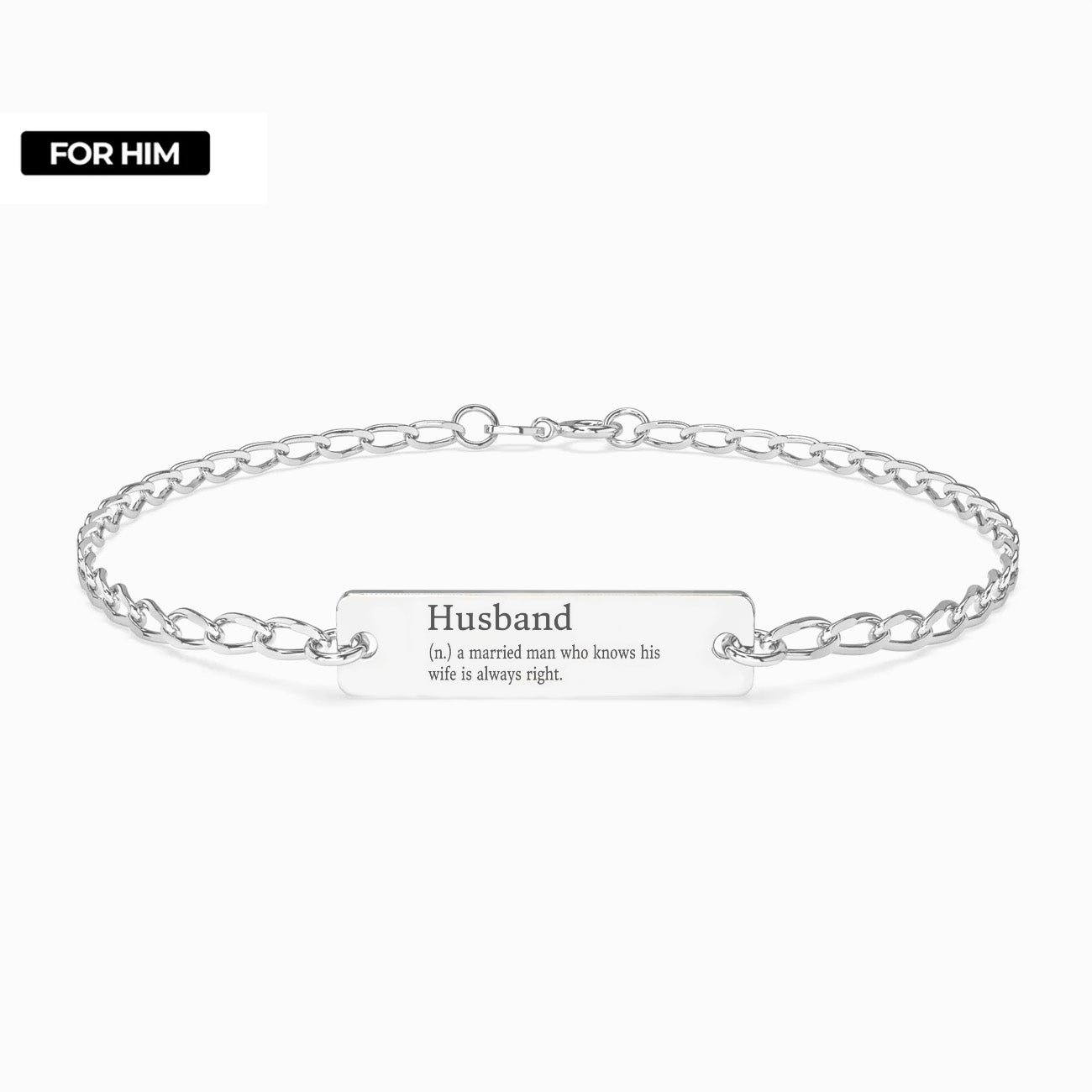 Brățară bărbați din argint 925 cu mesaj Husband — cadoul ideal pentru soț, elegant și simbolic, marca Maison La Stéphanie.