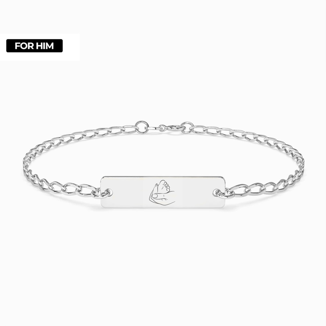 Brățară bărbați din argint 925 cu simbol picioruș de bebe, cadoul ideal pentru tătici și pentru botez — Maison La Stéphanie.