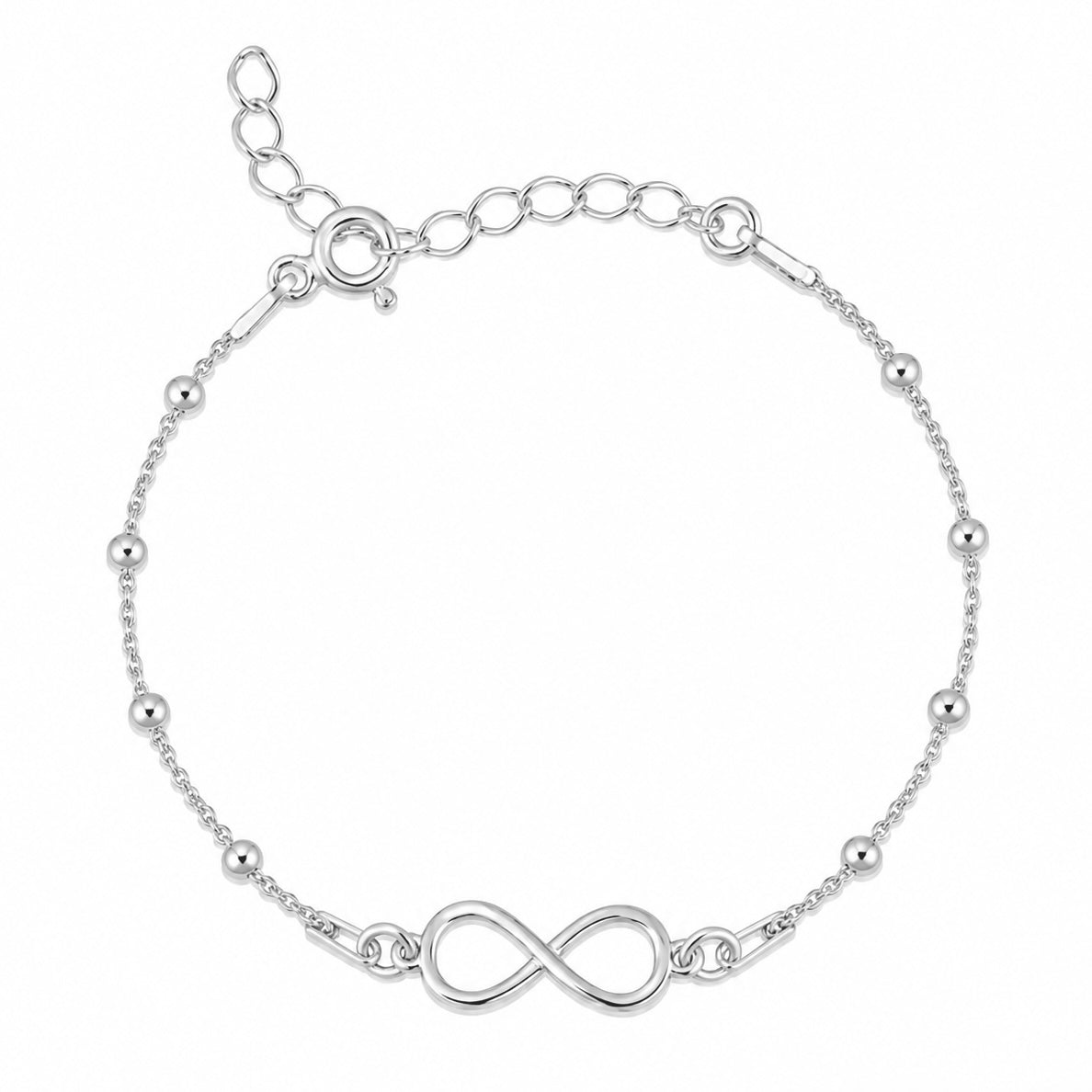 Brățară cu biluțe Infinity din argint 925, cu simbol infinit minimalist și design delicat. Bijuterie elegantă și feminină semnată MAISON Stéphanie.