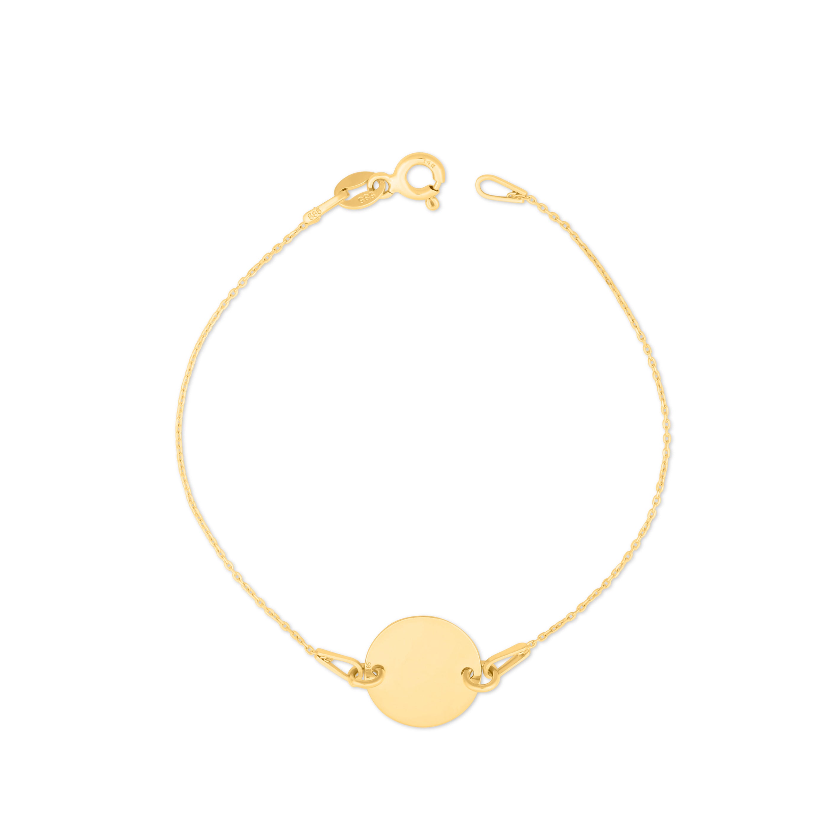 Brățară personalizabilă din aur 14K cu bănuț de 12 mm – gravată cu inițiale, nume sau simboluri speciale. Bijuterie cadou cu valoare emoțională, perfectă pentru purtare zilnică.