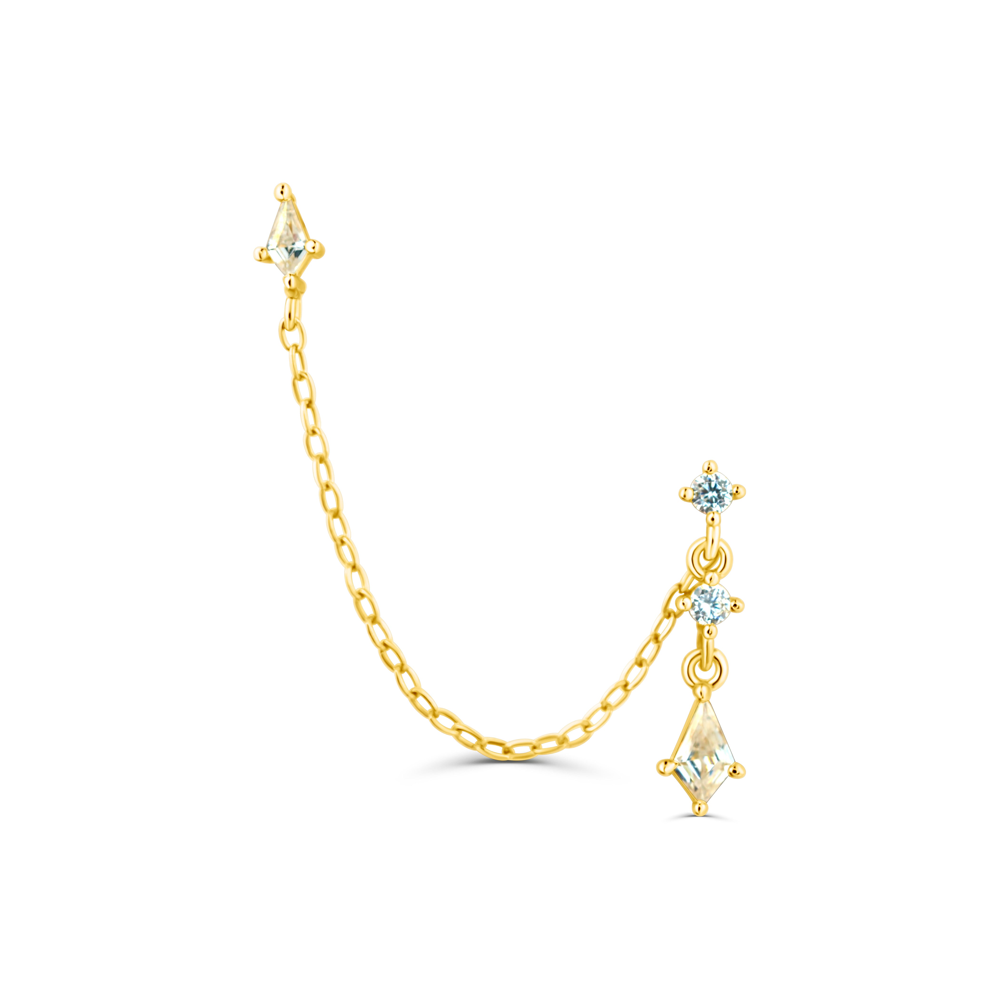 Cercei cu lanț din argint placat cu aur 18K, model elegant cu motive celeste și zirconii — bijuterie feminină, modernă și ideală pentru cadou, marca Maison La Stéphanie.