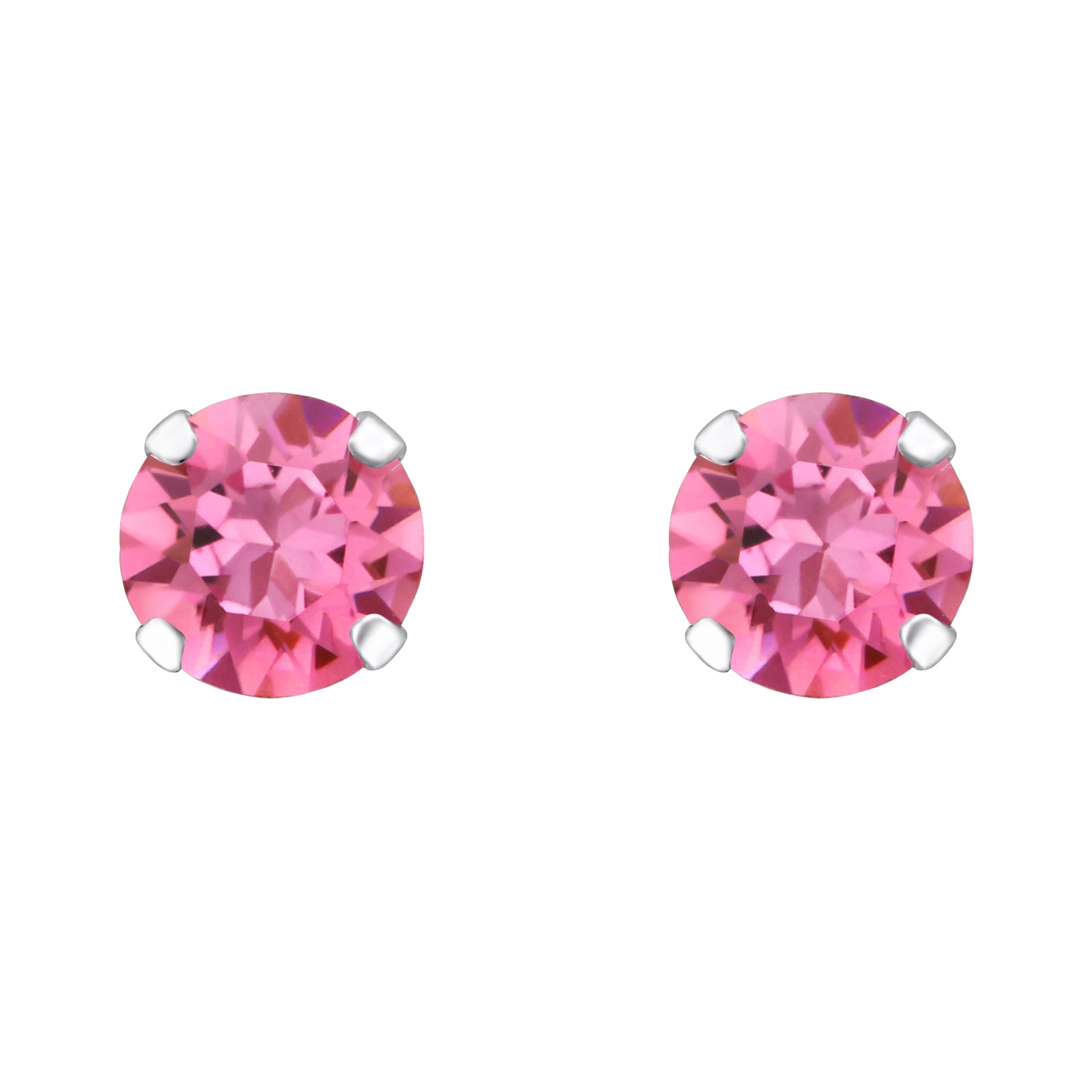 Cercei cu pietre roz si tija din argint