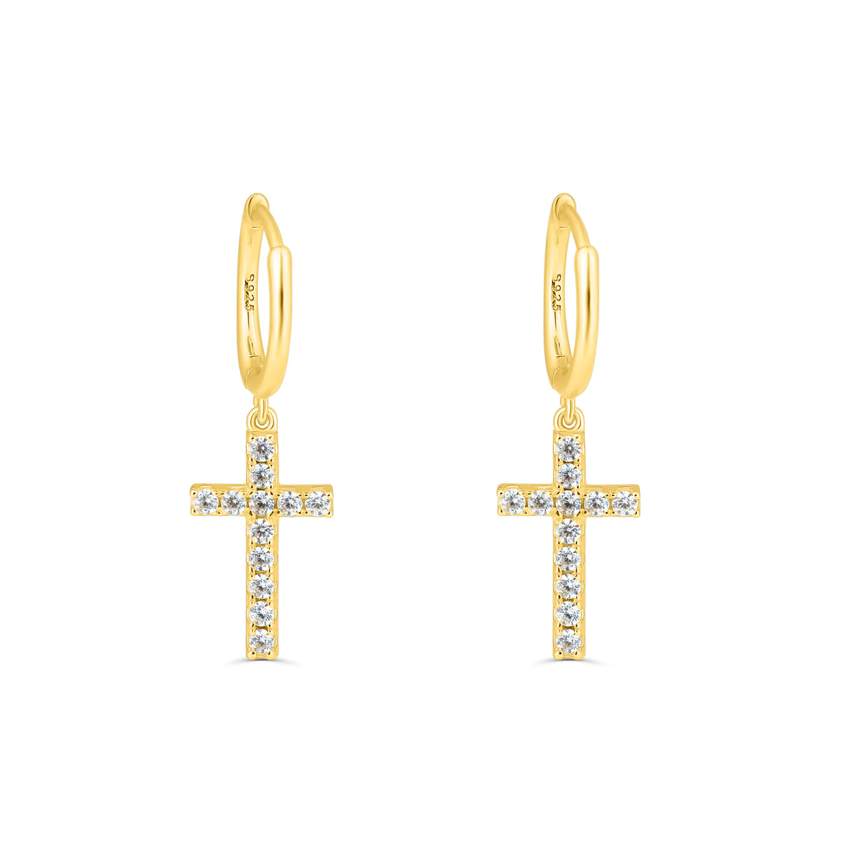 Cercei hoop din argint placat cu aur 18K și cruciuliță zirconia — bijuterie elegantă, versatilă și ideală pentru cadou, marca Maison La Stéphanie.