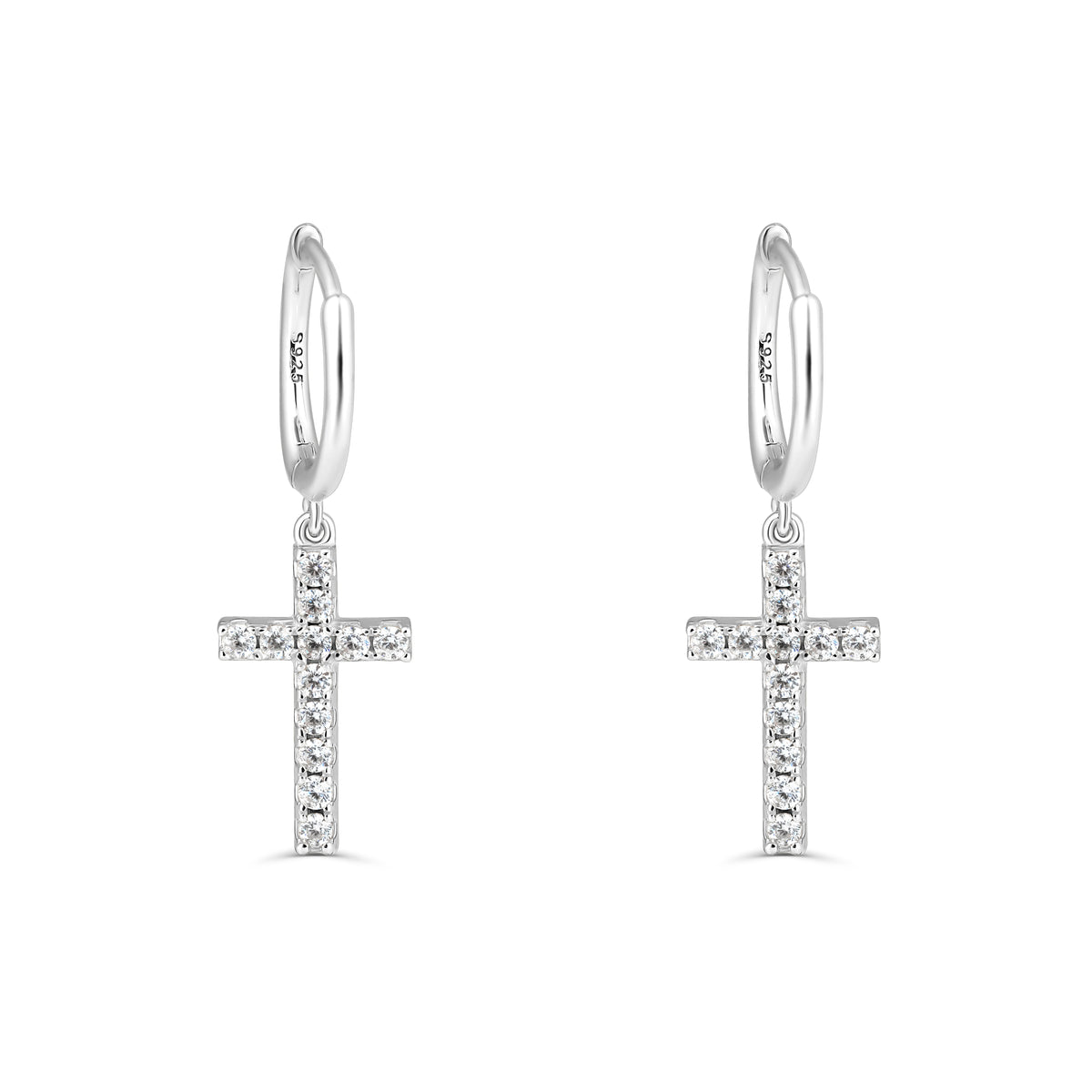 Cercei hoop din argint cu cruciuliță și pietre zirconia — bijuterie elegantă, versatilă și ideală pentru cadou, marca Maison La Stéphanie.