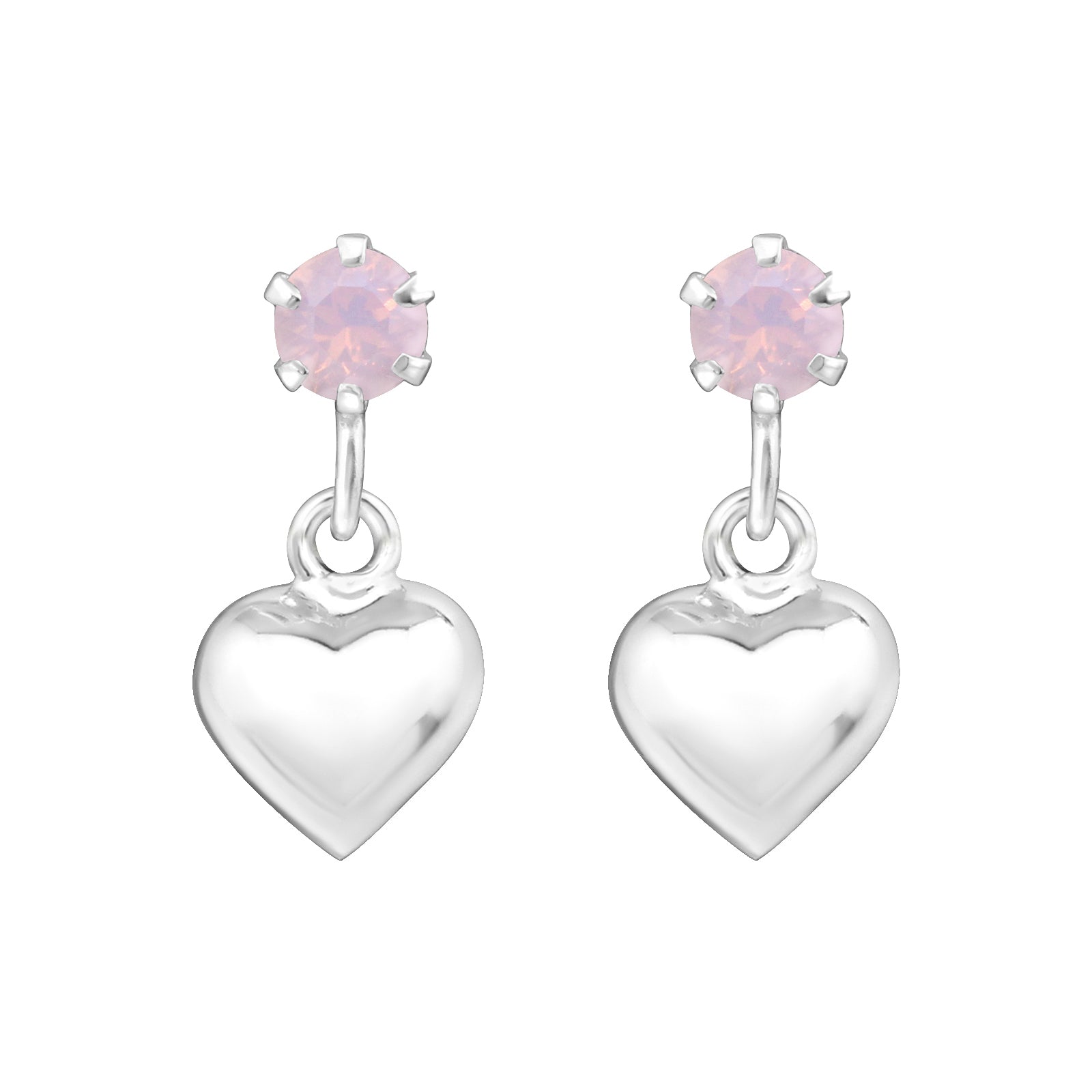 cercei argint cu inima si piatra roz deschis