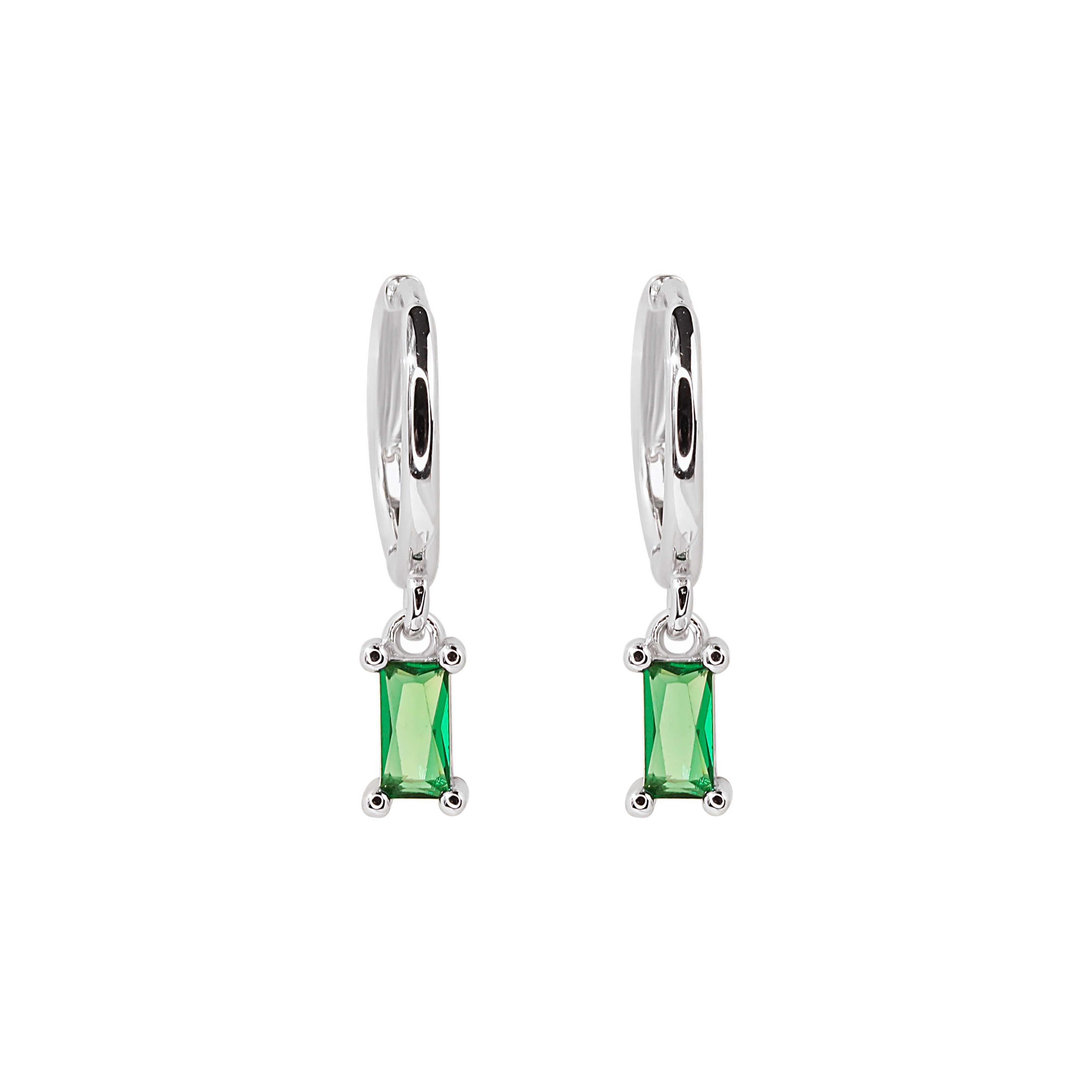 Cercei eleganți din argint placat cu rodiu, cu zirconiu verde, perfecți pentru purtare zilnică sau cadou feminin. Accesorii chic Maison La Stéphanie pentru un look modern și luminos.