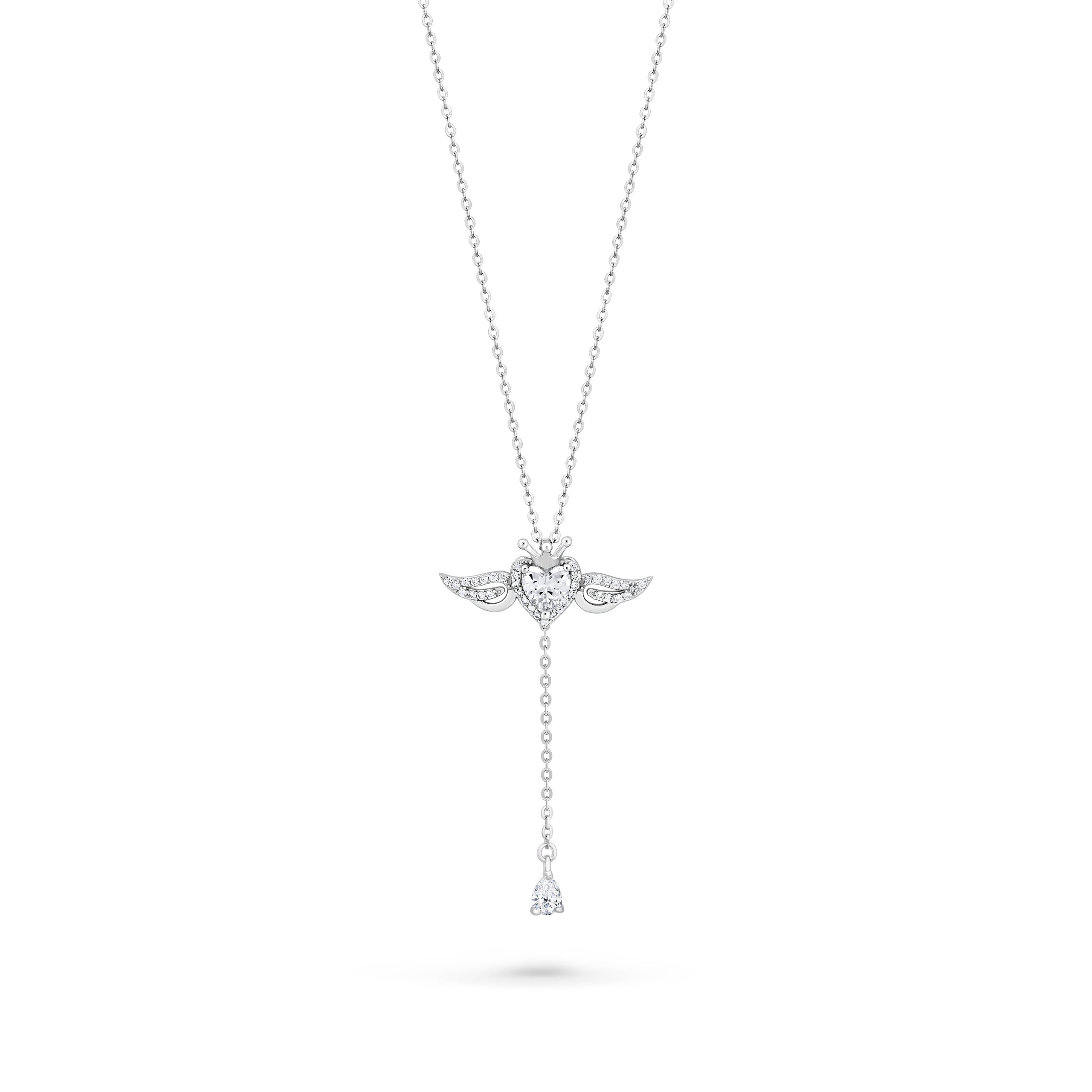 Colier Angel Heart Mirage cu pandantiv inimă și aripi, argint 925 placat cu rodiu