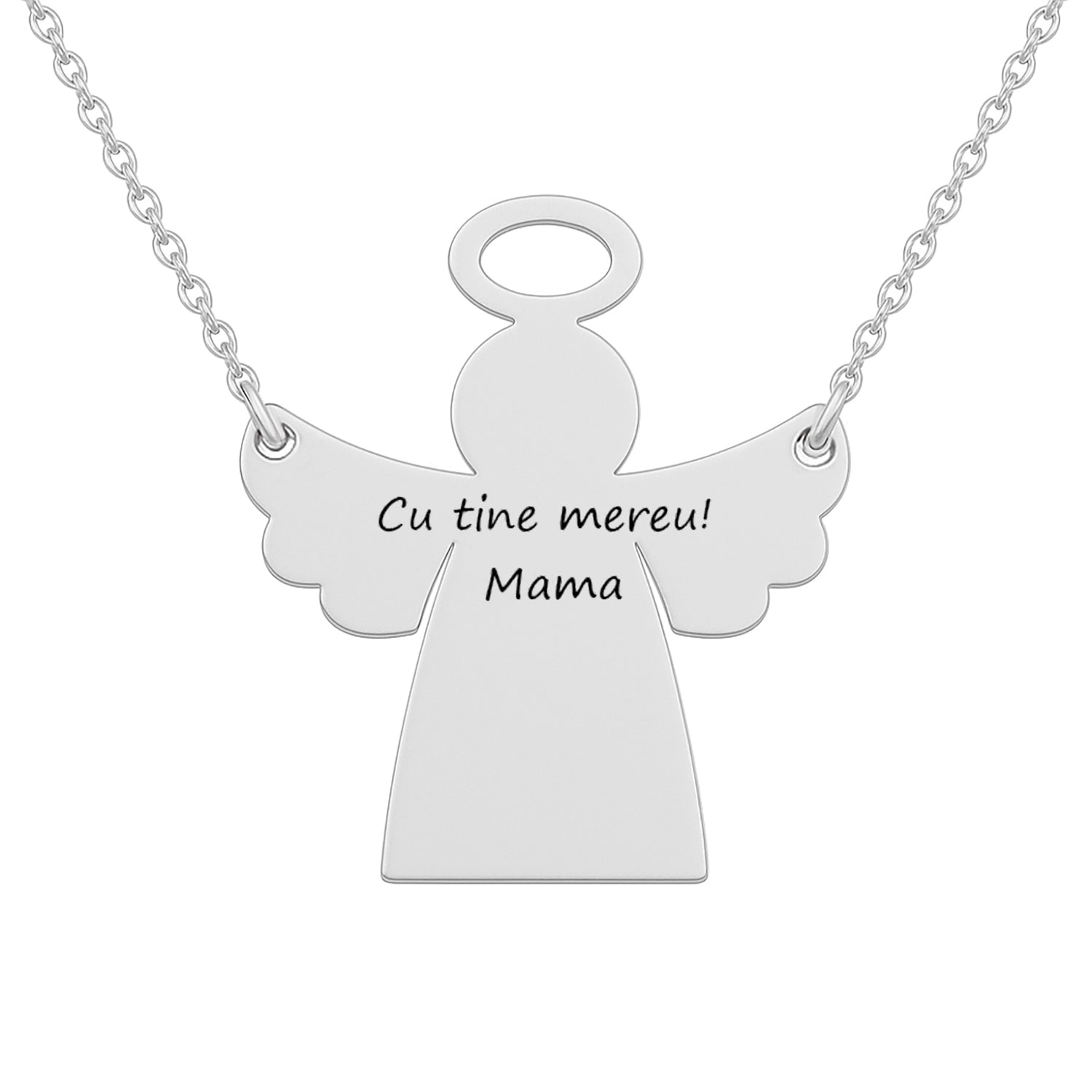 Colier din argint 925 cu pandantiv în forma de înger, personalizabil prin gravură