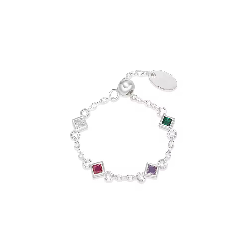 Inel reglabil din argint 925 cu zirconii colorate, placat cu rodiu — bijuterie elegantă, jucăușă și ideală pentru cadou, Maison La Stéphanie.