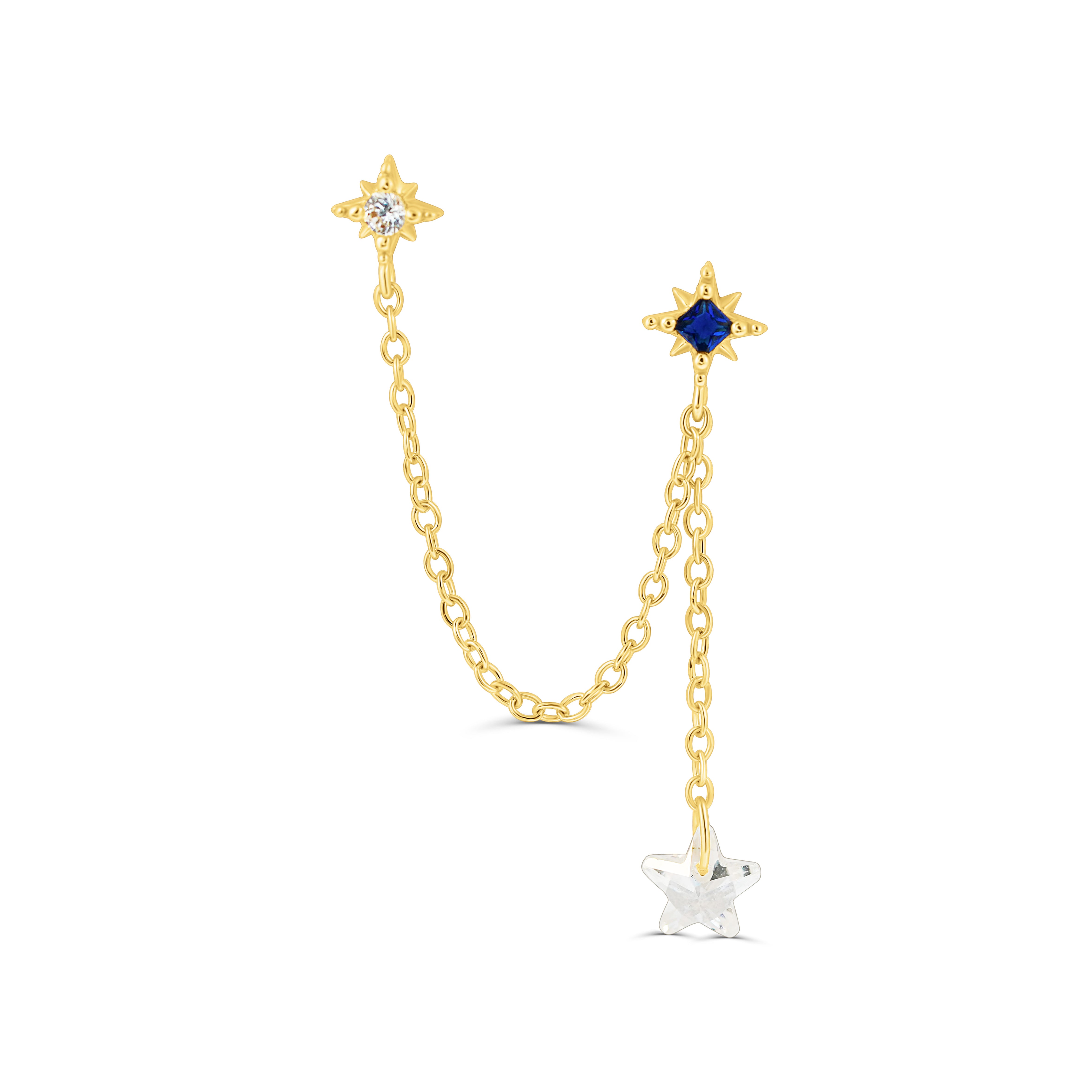 Cercei cu lanț din argint placat cu aur 18K și piatră albastră – bijuterie elegantă, modernă și ideală pentru cadou, marca Maison La Stéphanie.