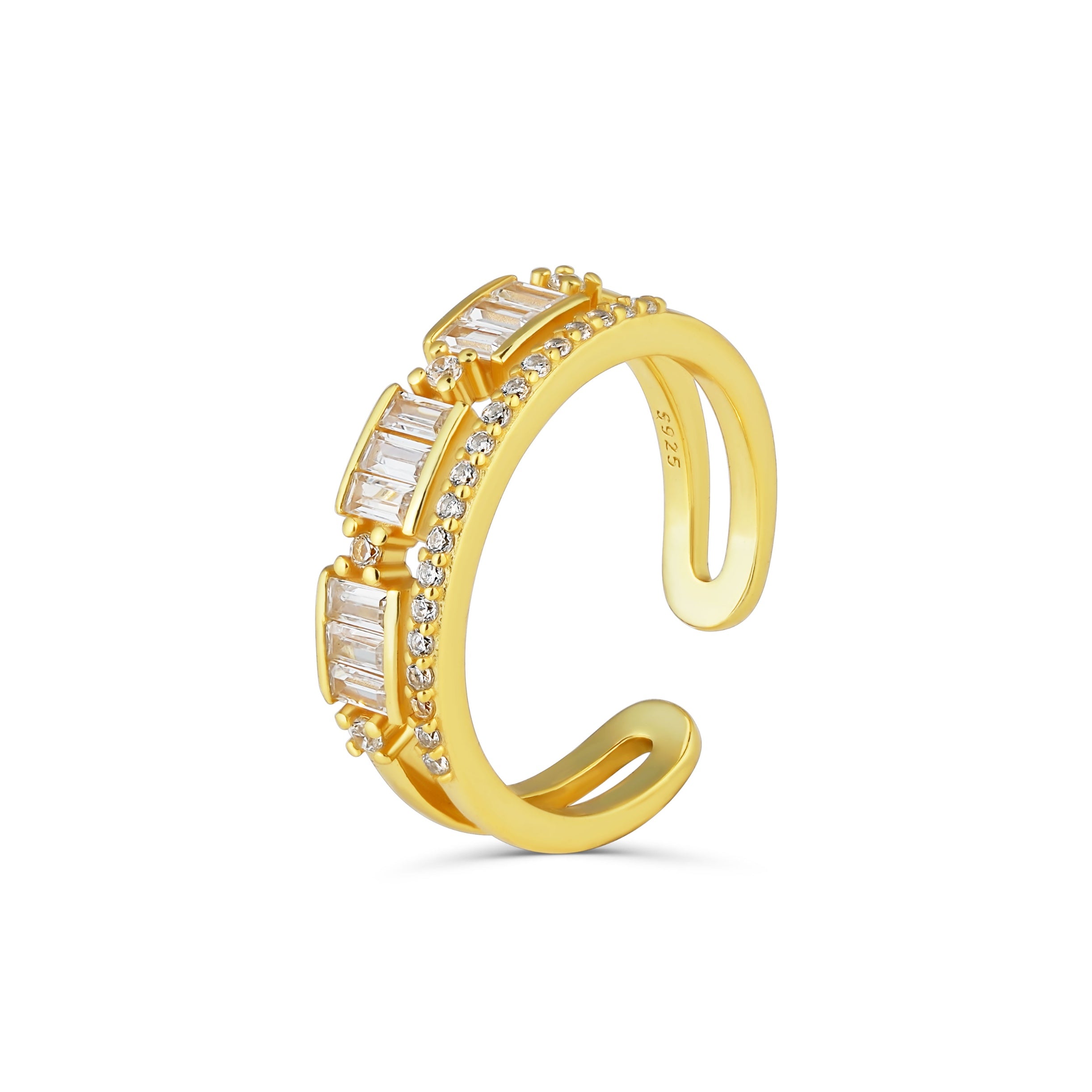 Inel statement din argint placat cu aur 18K — bijuterie elegantă, reglabilă și strălucitoare, ideală pentru ținute glam sau minimaliste, marca Maison La Stéphanie.