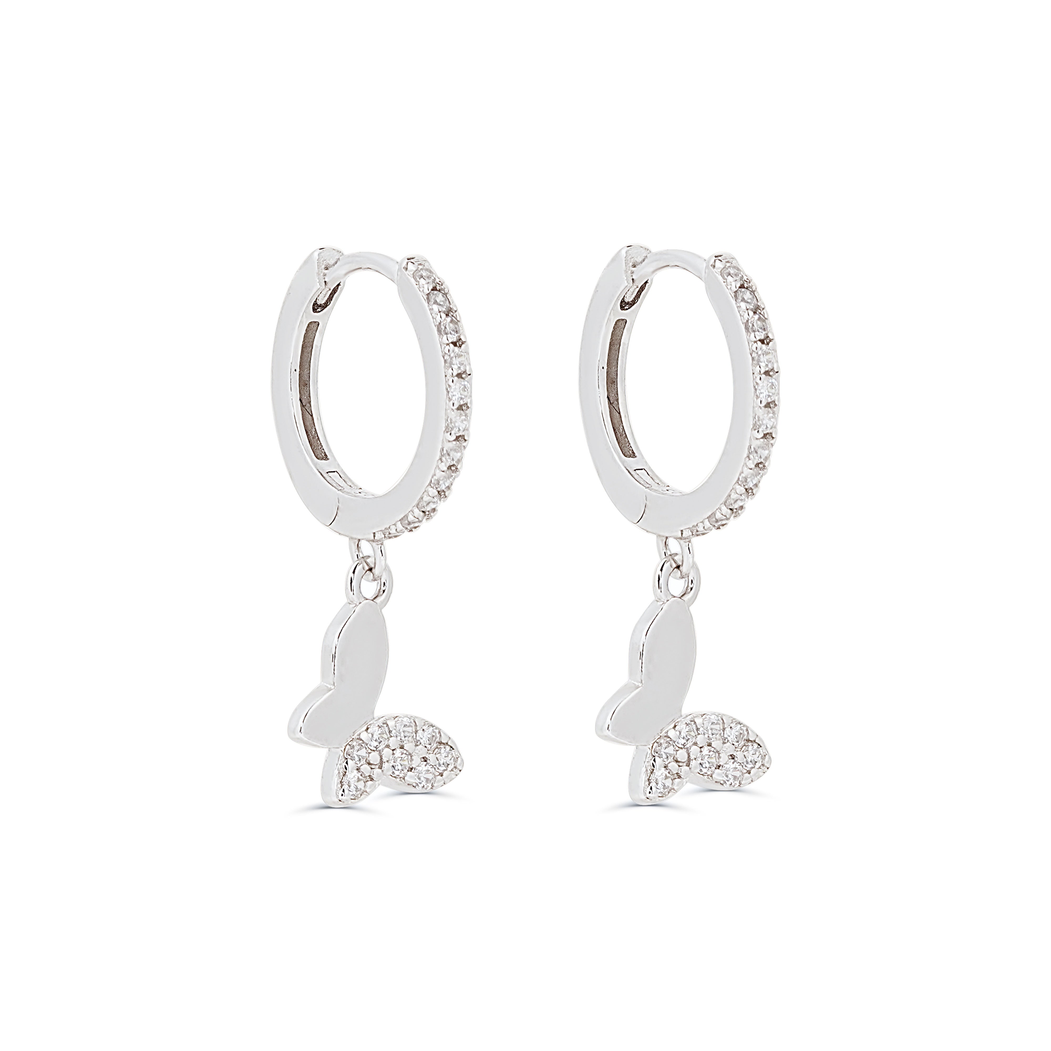 cercei din argint hoops cu fluturași si pietre zirconiu