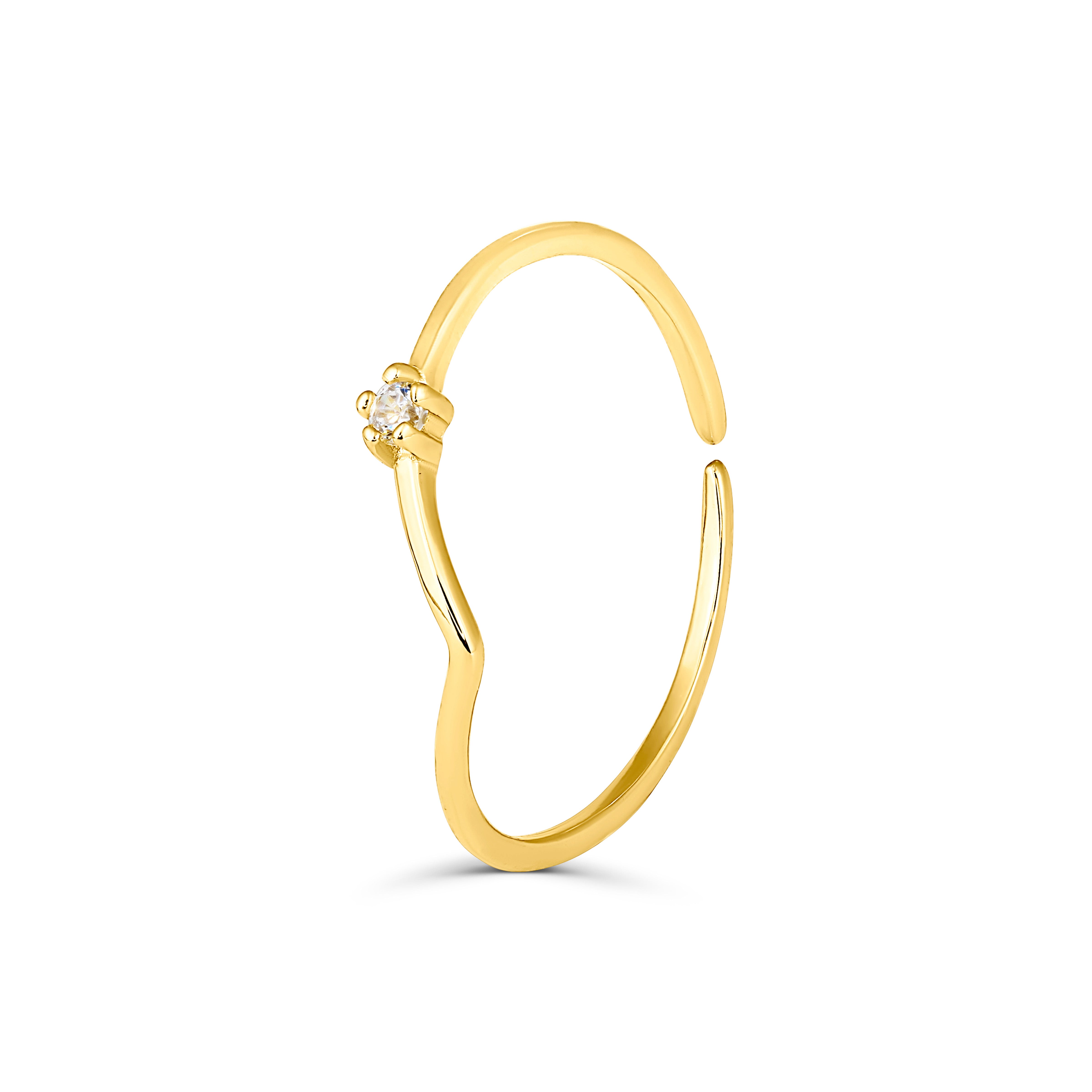 Inel reglabil din argint 925 placat cu aur 18K, simplu și elegant, cu zirconiu — ideal pentru cadou și purtare zilnică, Maison La Stéphanie.