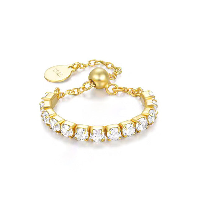 Inel reglabil din argint 925 placat cu aur 14K, model tennis cu zirconii — o bijuterie elegantă, feminină și ideală pentru cadou, Maison La Stéphanie.