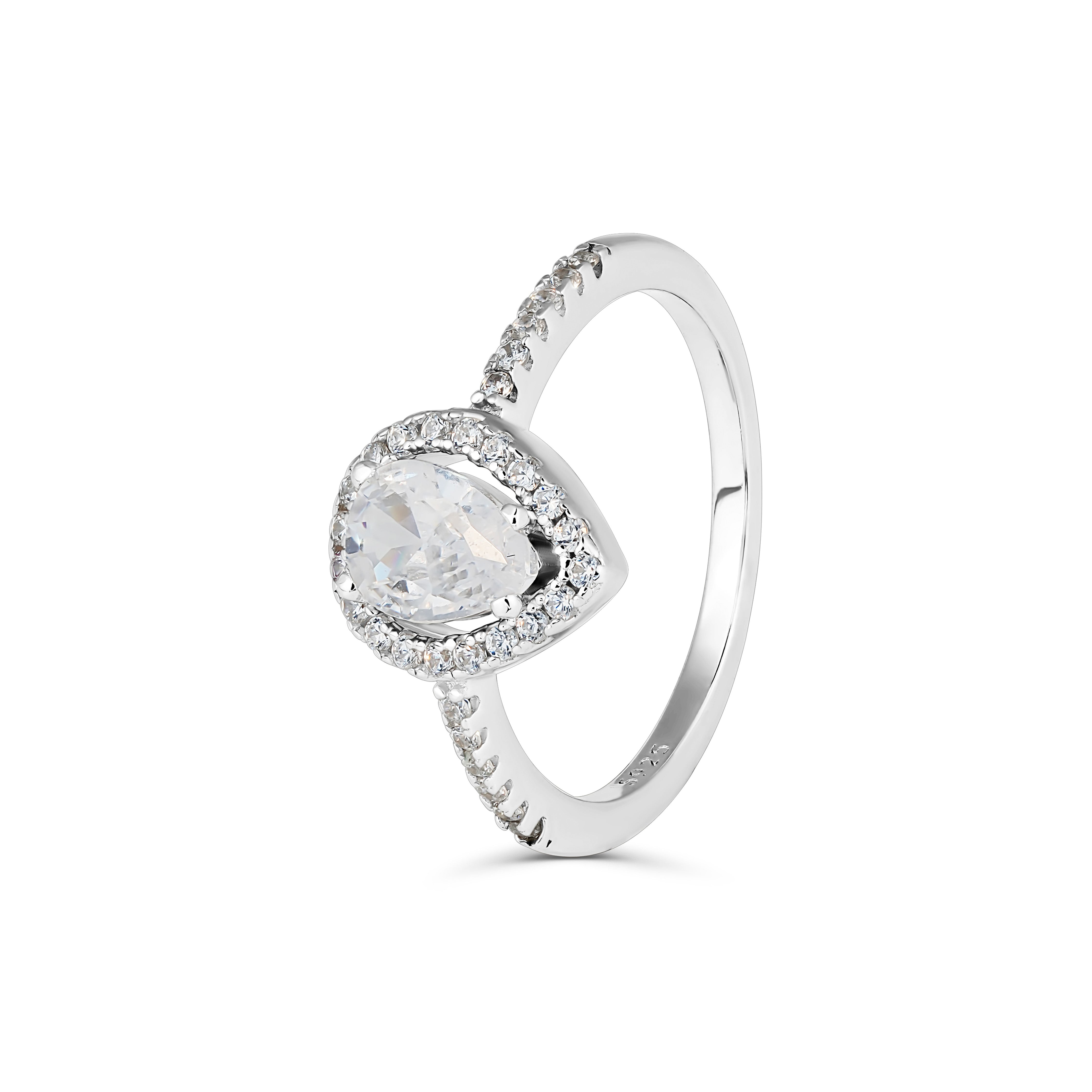 Inel din argint 925 cu zirconiu în formă de pară, model halo, elegant și strălucitor — potrivit pentru cadou și ocazii speciale.