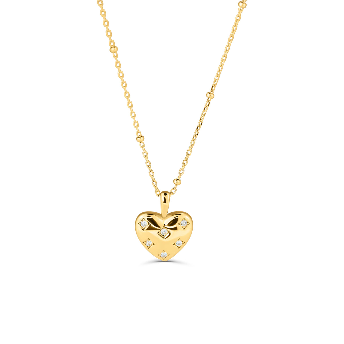 Lănțișor din argint 925 placat cu aur 18K, cu pandantiv inimă și zirconia — cadou romantic și elegant pentru ea, Maison La Stéphanie.