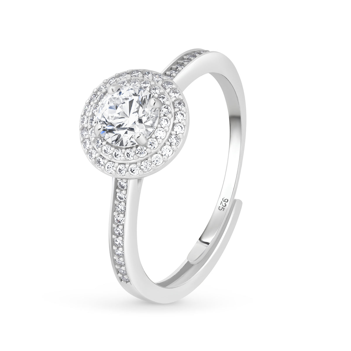 inel argint 925 placat cu rodium cu moissanit 0,5 ct si halo dublu stil inel de logodna