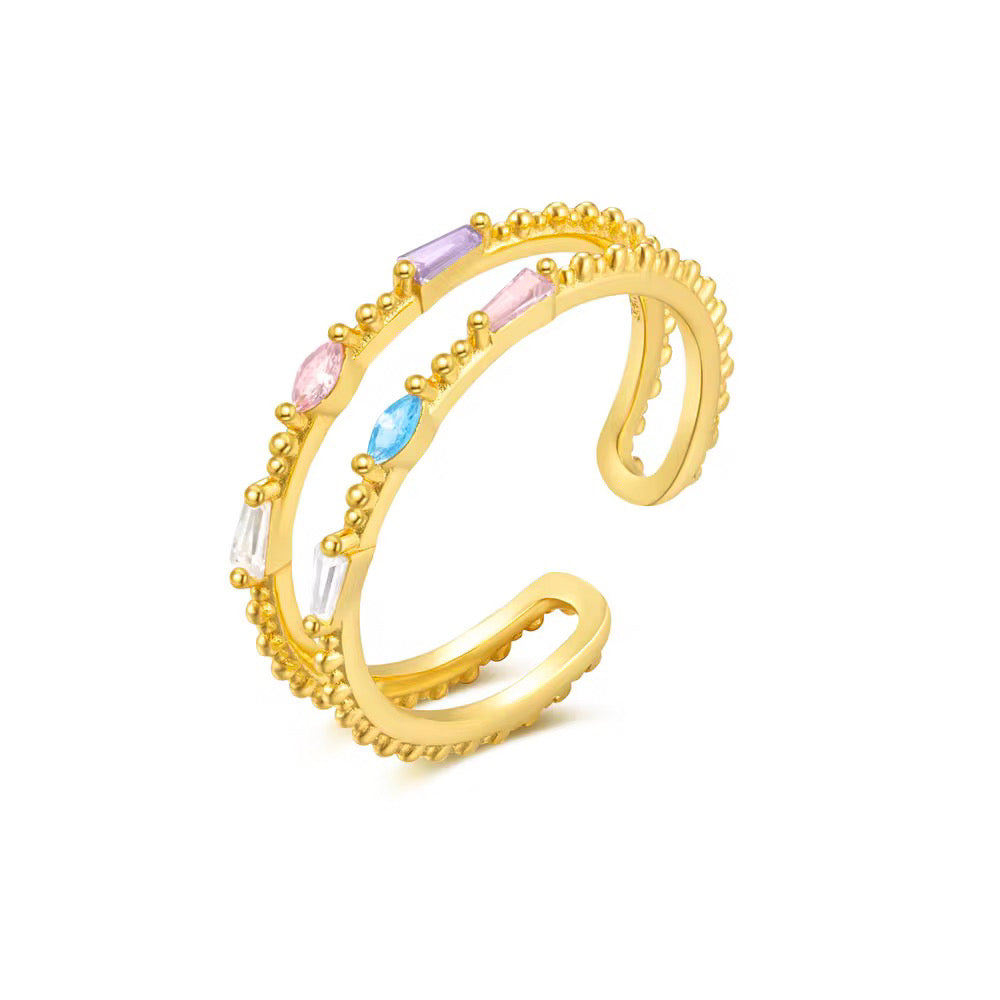 Inel din argint 925 placat cu aur de 18K, cu zirconii multicolore, stil vibrant și feminin, Maison La Stéphanie