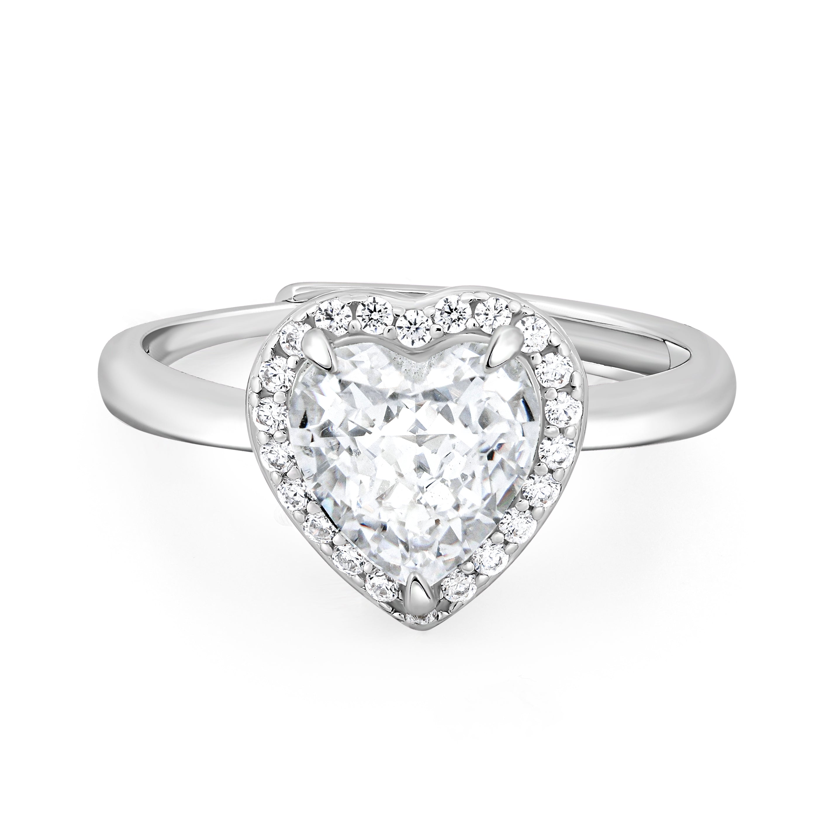 Diamond Heart Ring mit 1 ct Moissanit, rhodiniertes 925er Sterlingsilber
