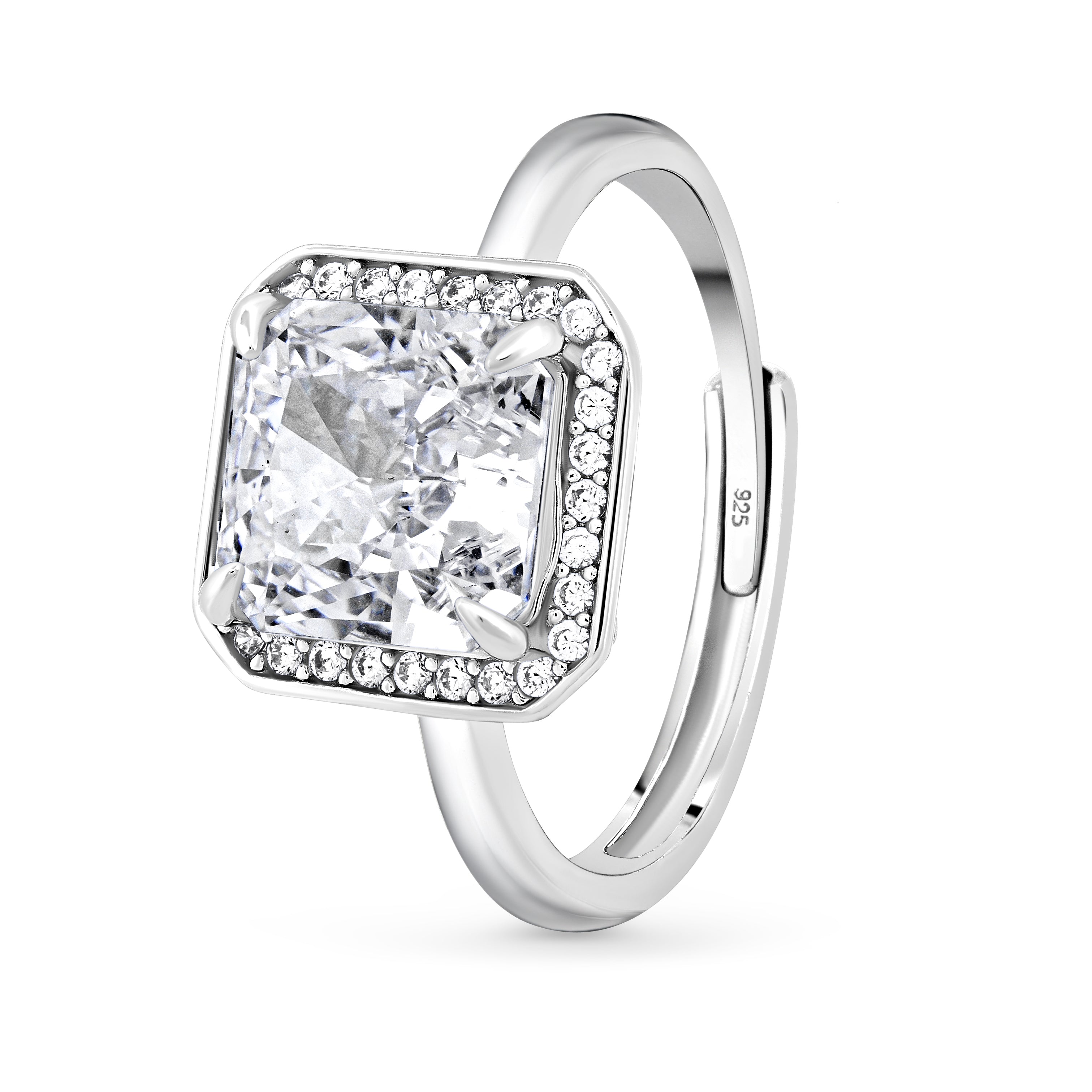 Inel moissanit alb patrat cu zirconii argint 925 Eclat de Glace