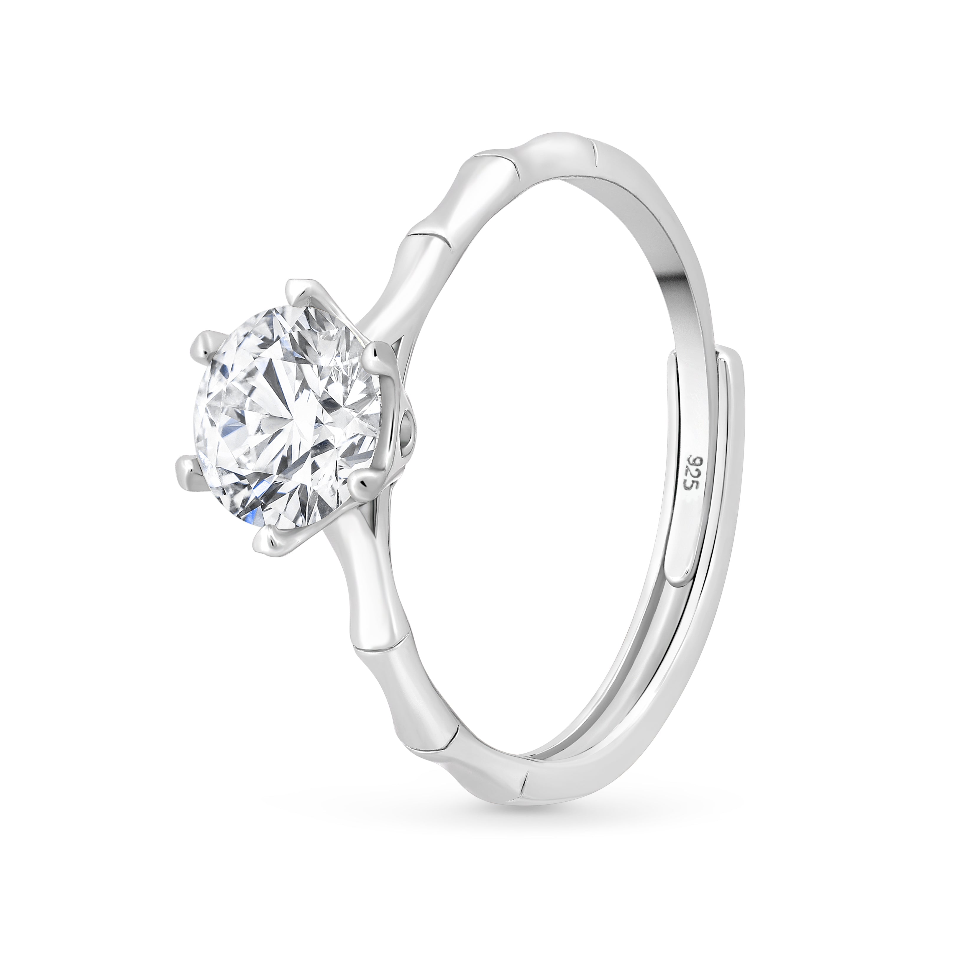Inel Elyra din argint 925 placat cu rodiu, moissanit alb 1 ct, solitar cu design organic – Maison La Stéphanie