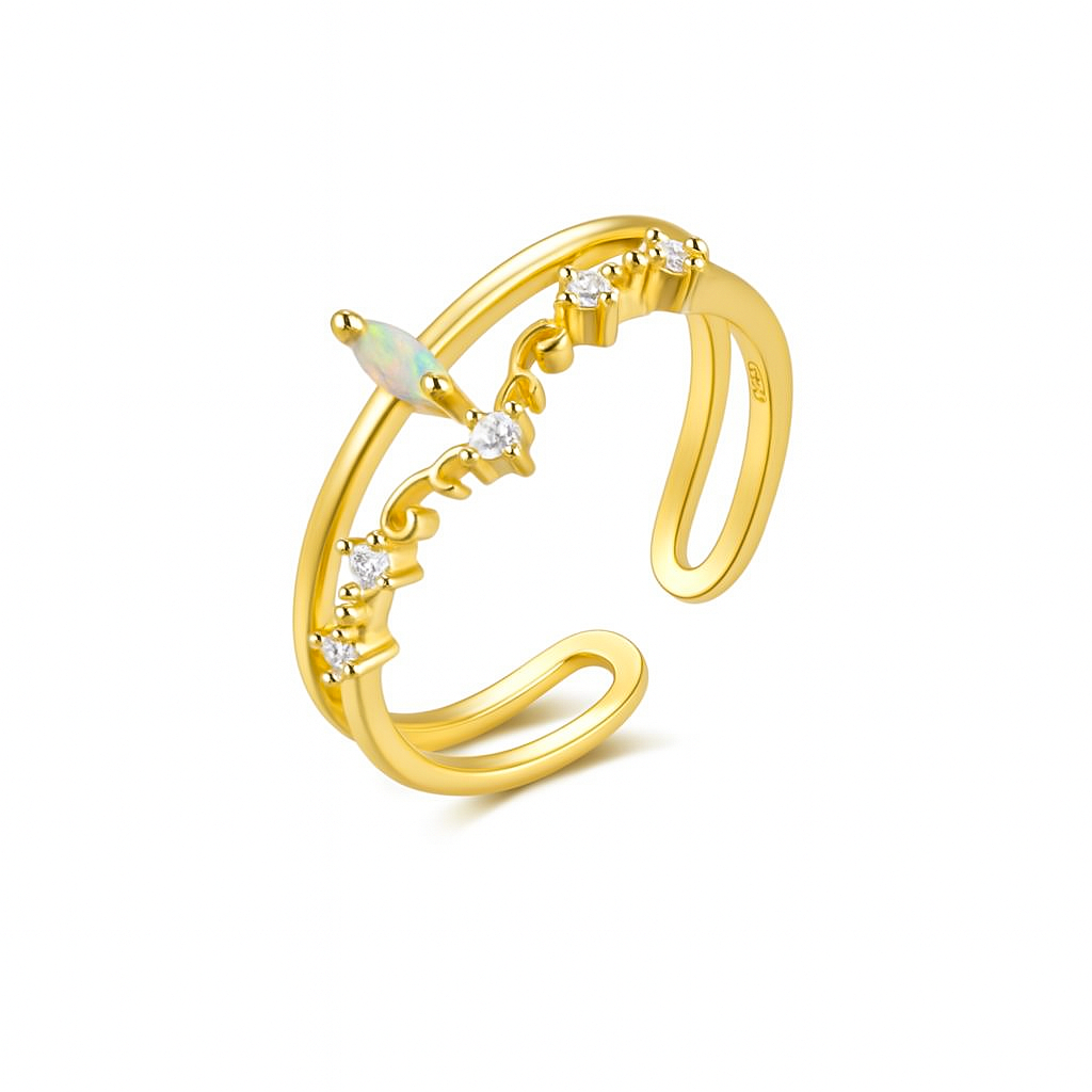 Inel ajustabil din argint placat cu aur, decorat cu opal marquise si zirconii, model delicat de la Maison La Stéphanie