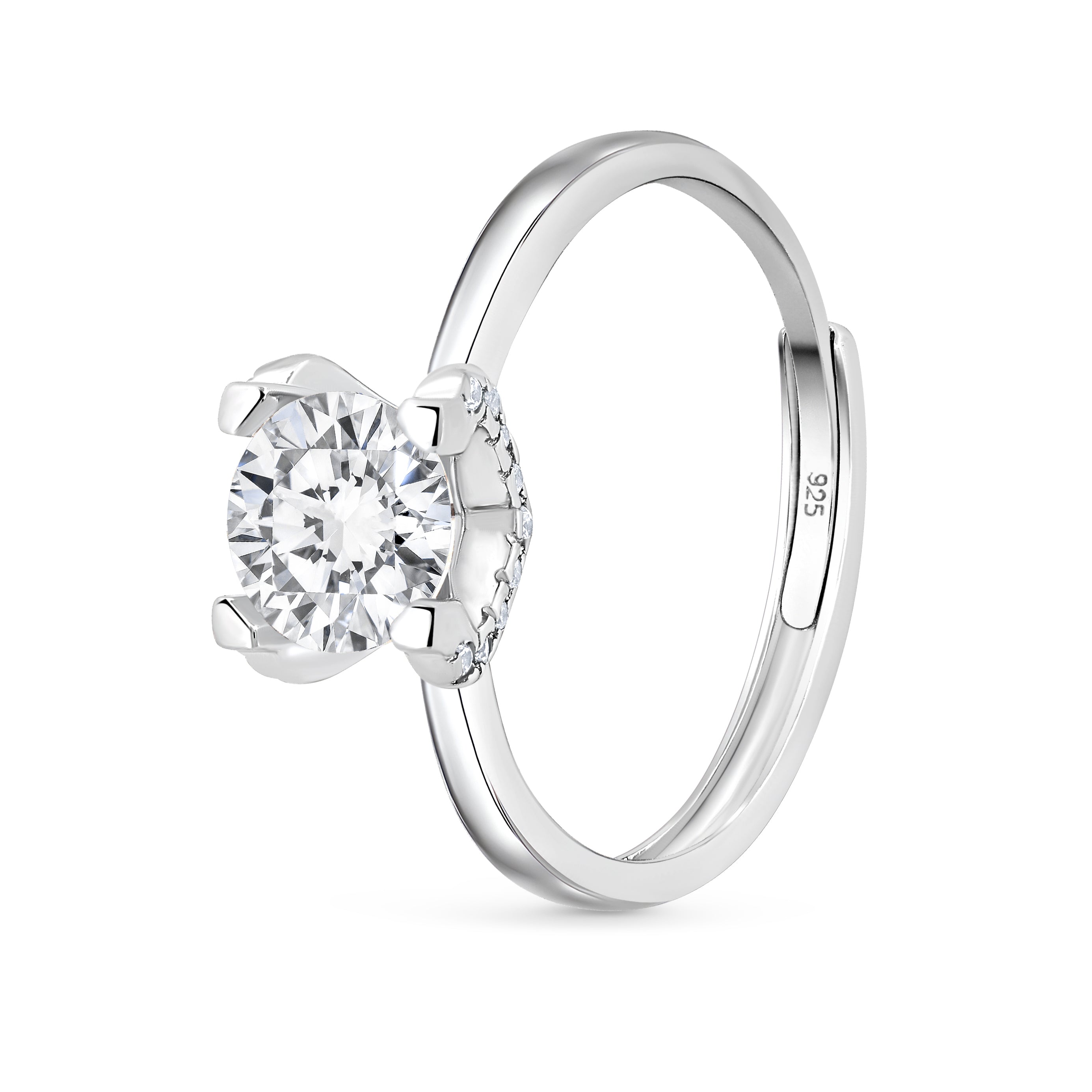inel pure grace moissanit 1 ct cu pietre laterale argint 925 placat rodiu reglabil