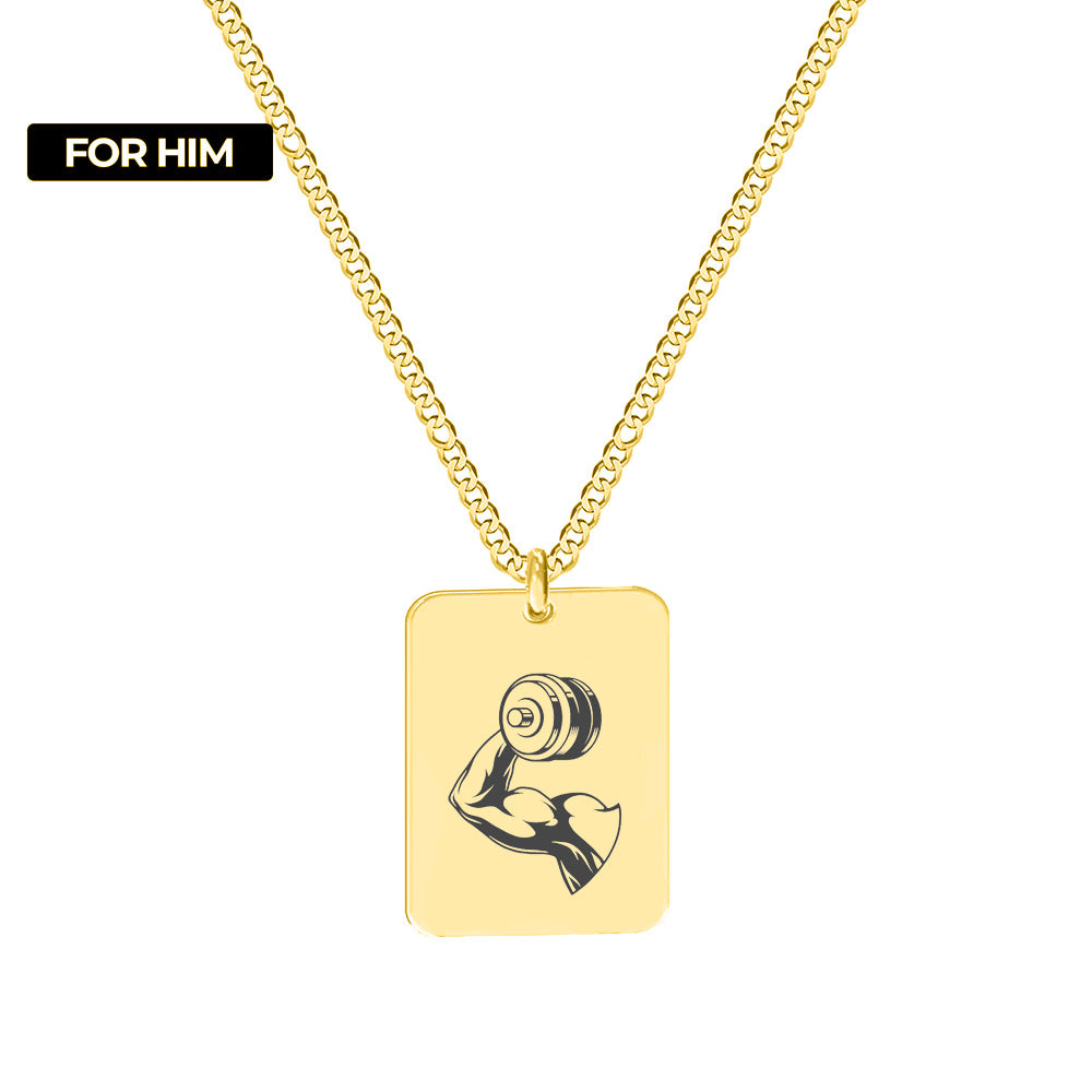 Lanț bărbați Gym Addicted placat cu aur, pandantiv sport pentru pasionați de sală.