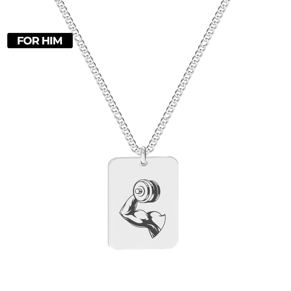 Lanț bărbați Gym Addicted argint 925, pandantiv sport, model pentru pasionați de sală.