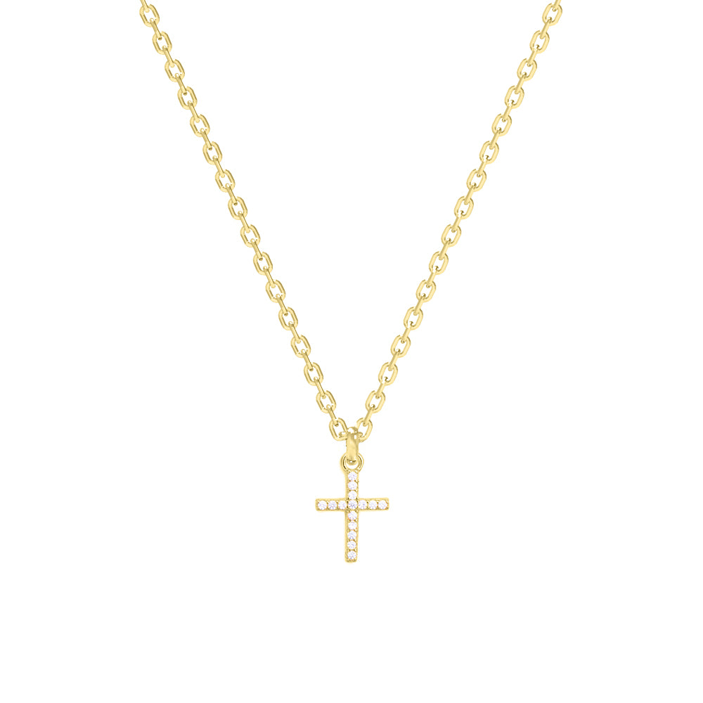 lantisor argint placat cu aur cruciulita mica cu pietre albe zirconia