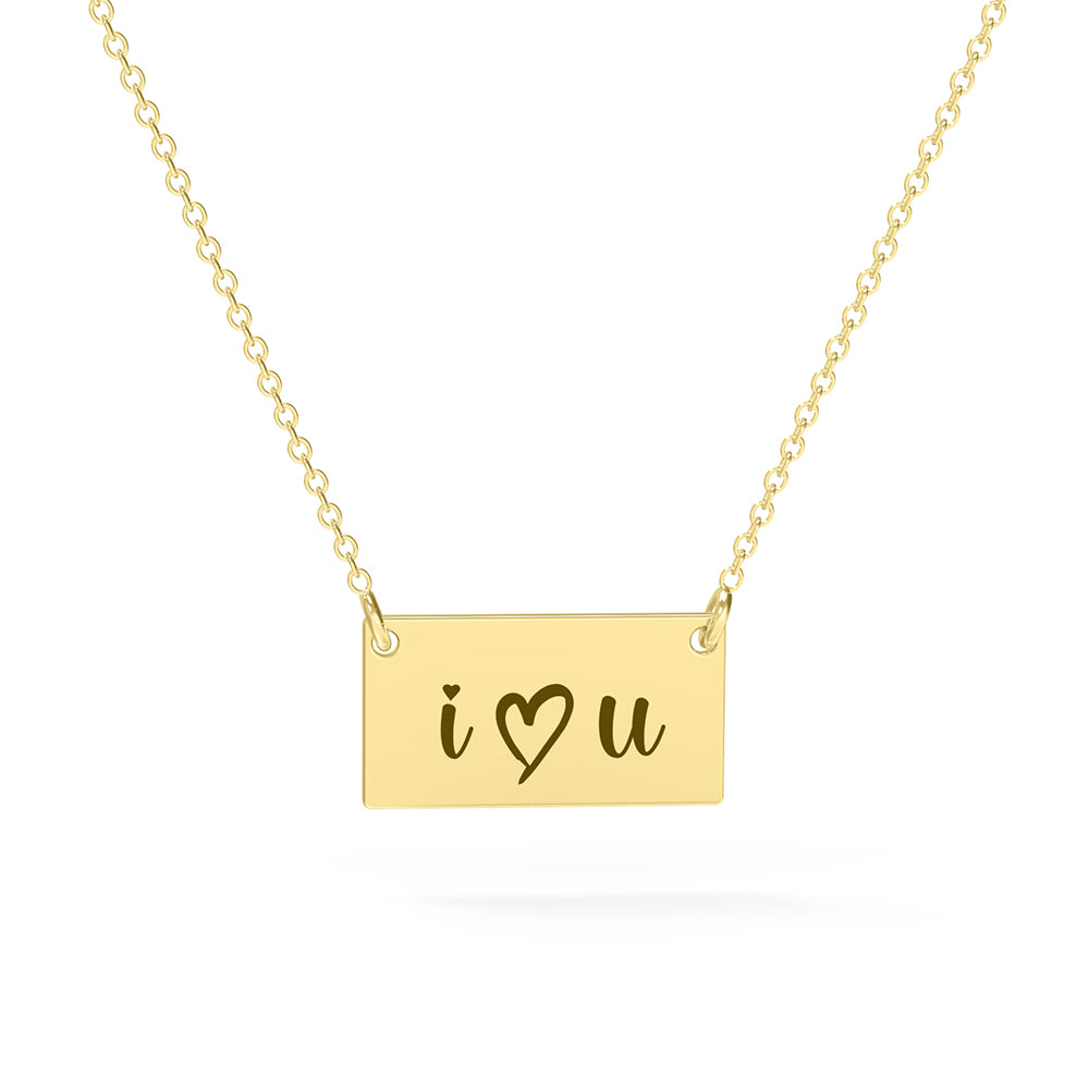 lantisor argint placat cu aur placuta cu text gravat i love you