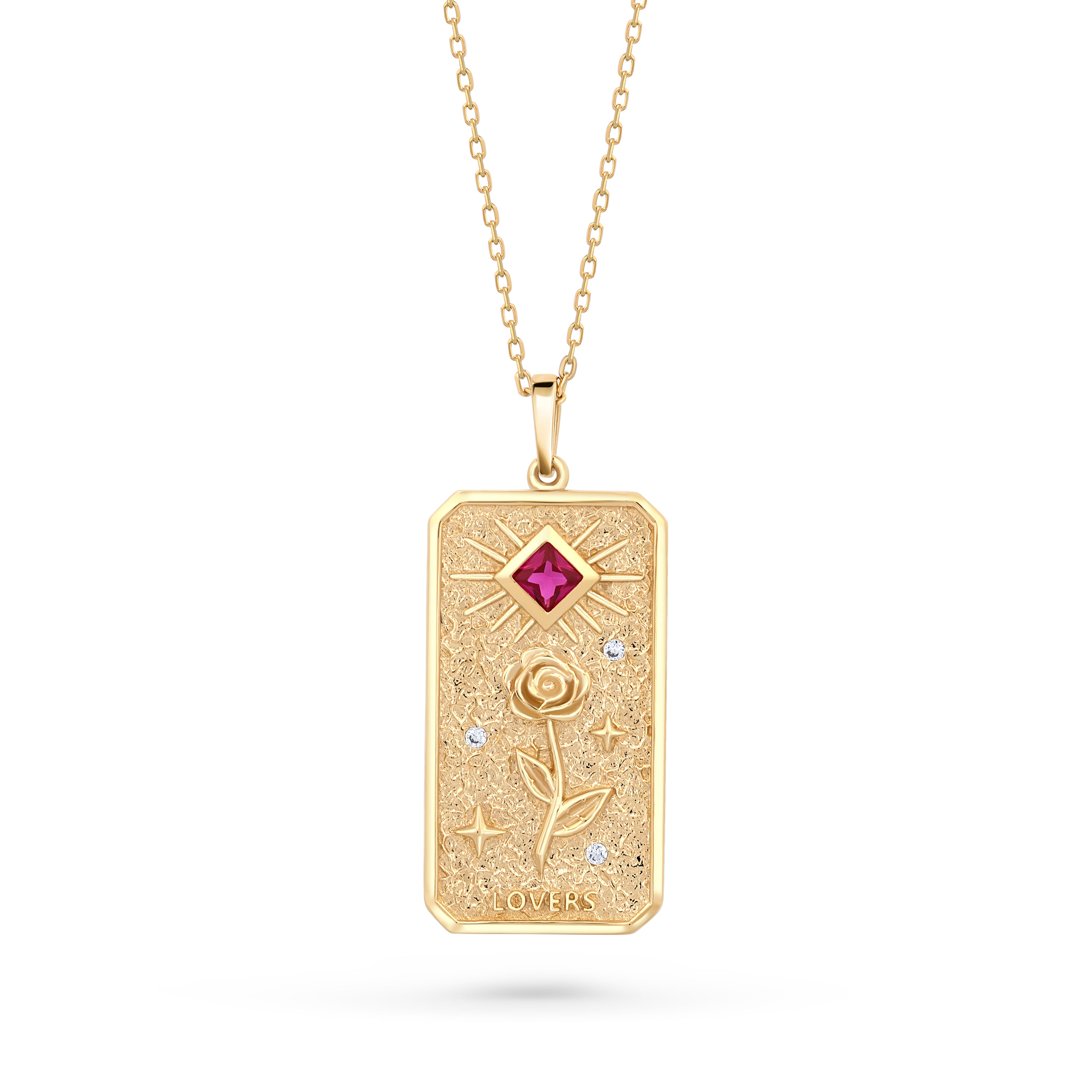 lantisor aur 14k cu pandantiv dreptunghi dragoste gravura romantica