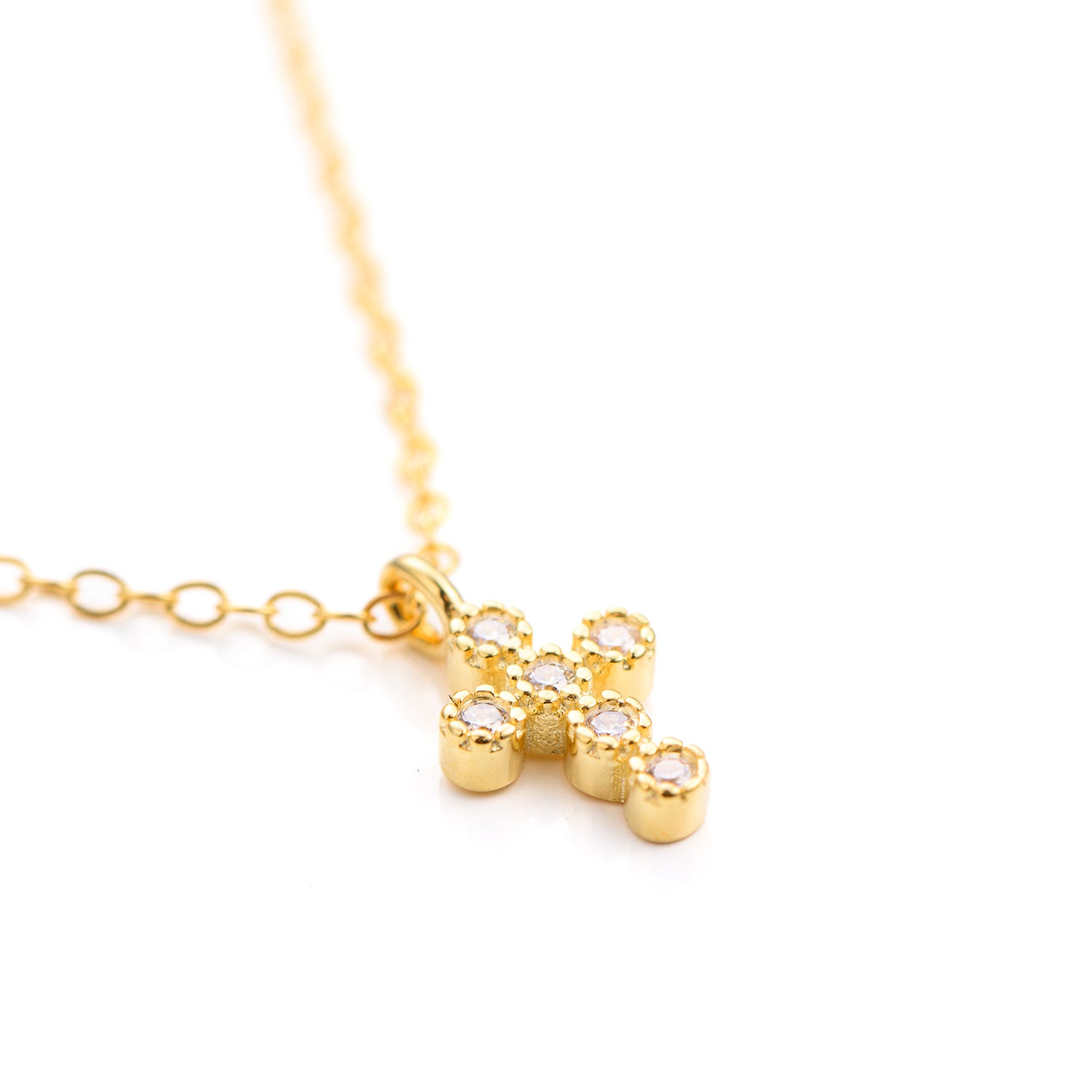 lantisor argint placat cu aur cu cruciulita si pietre albe zirconiu