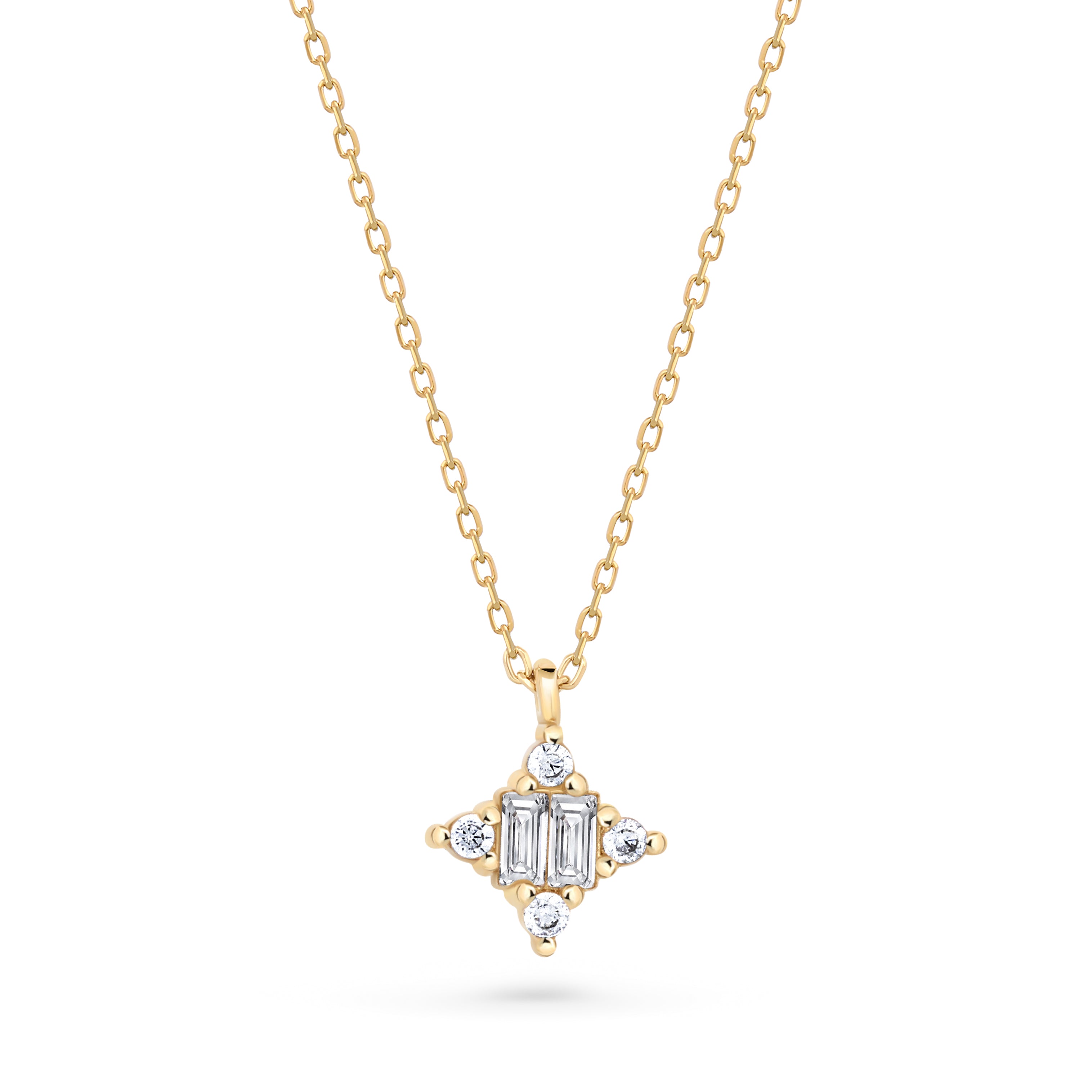 Lantisor fin din aur galben 14K, cu pandantiv in forma de stea stilizata, decorat cu pietre zirconiu