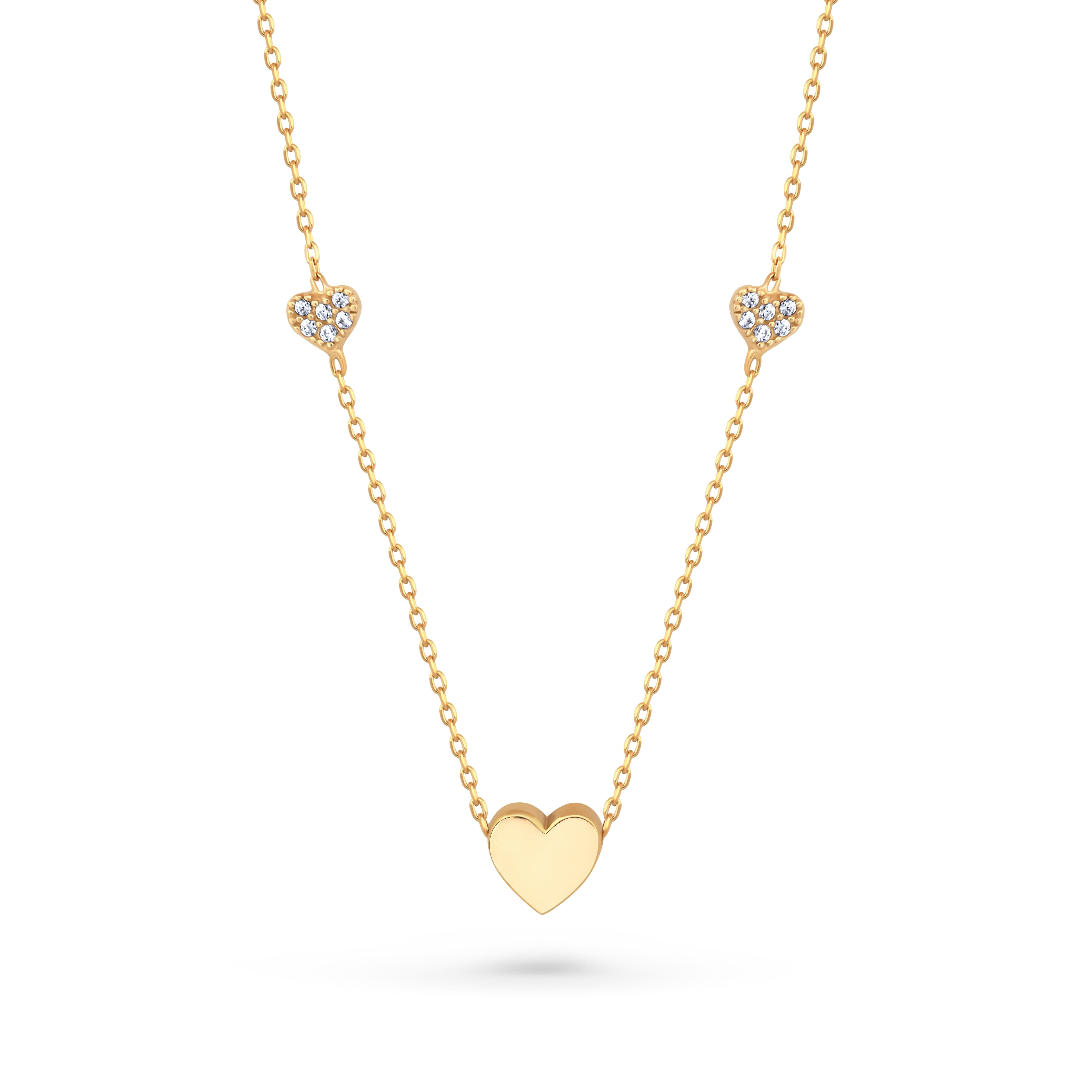 lantisor aur galben 14K cu trei inimioare