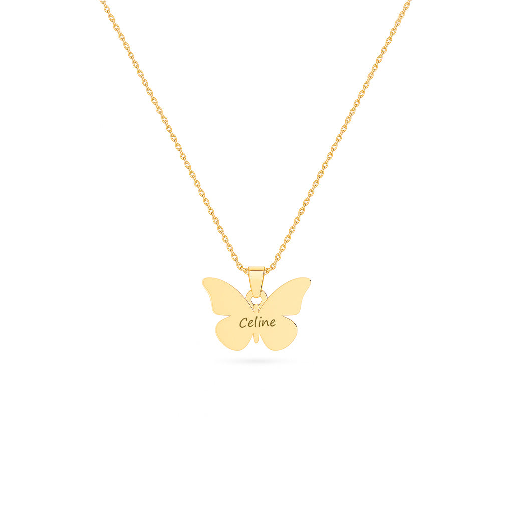 Lantisor din aur galben 8K cu pandantiv în forma de fluture gravat, pe lant delicat de 45 cm.