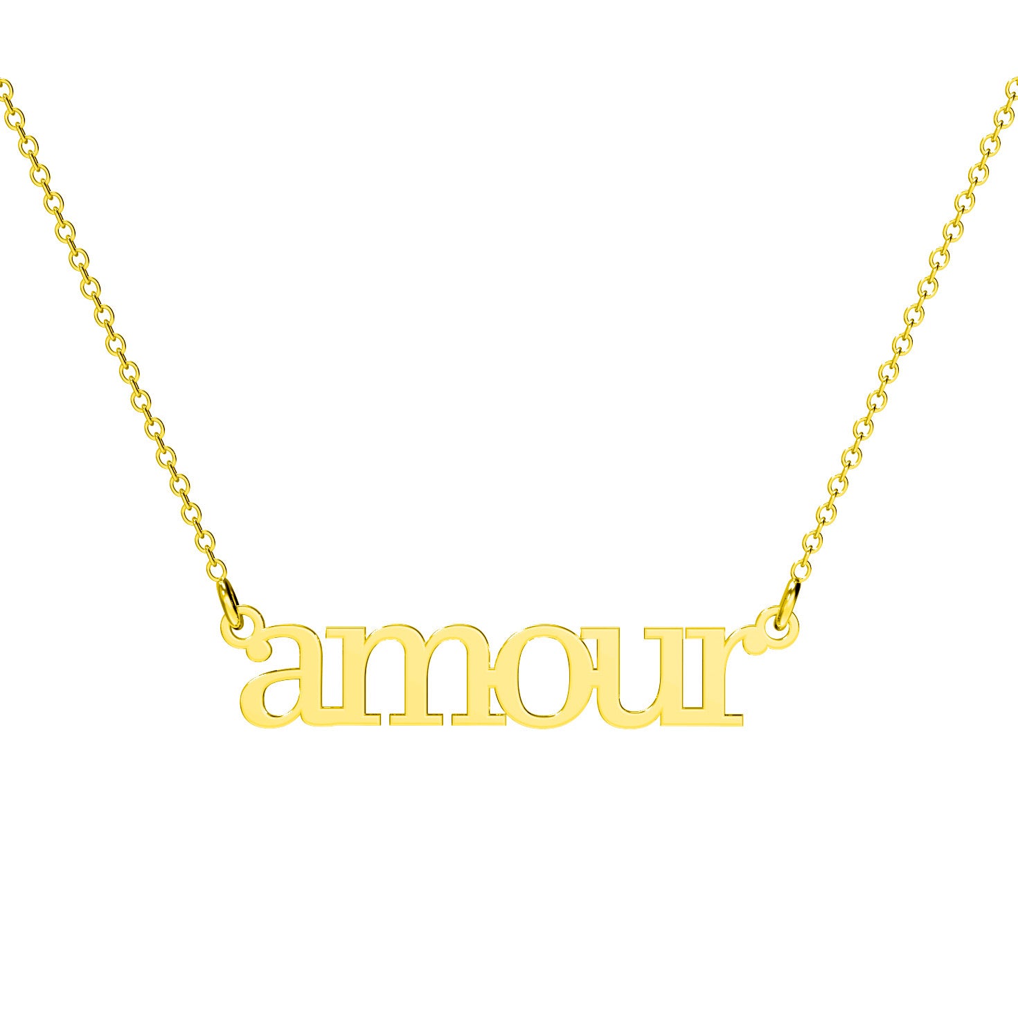 lantisor cu scris amour din argint placat cu aur