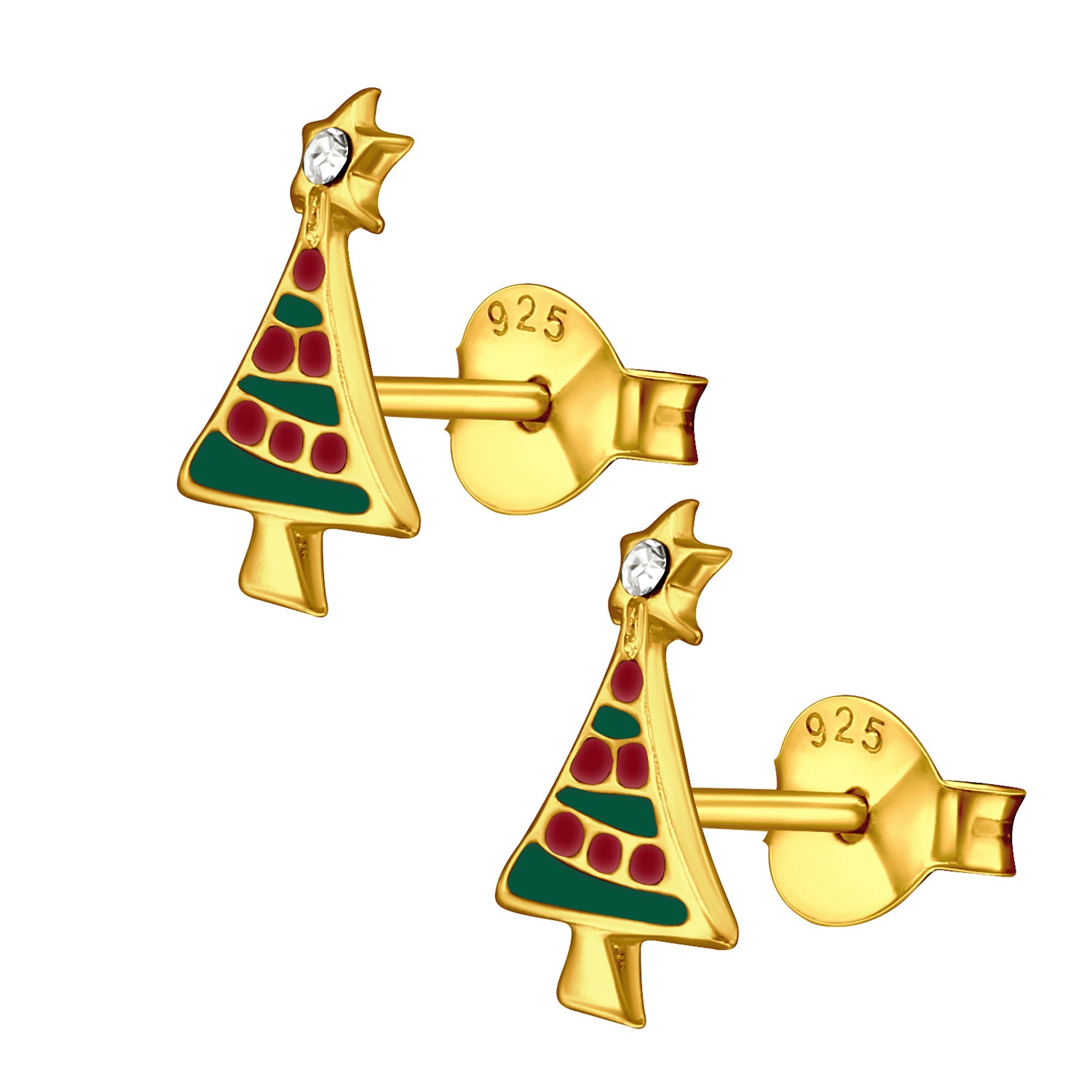 Cercei din argint 925 placat cu aur 18K în formă de brăduț de Crăciun – bijuterie veselă și elegantă Maison La Stéphanie, cadoul ideal de iarnă.