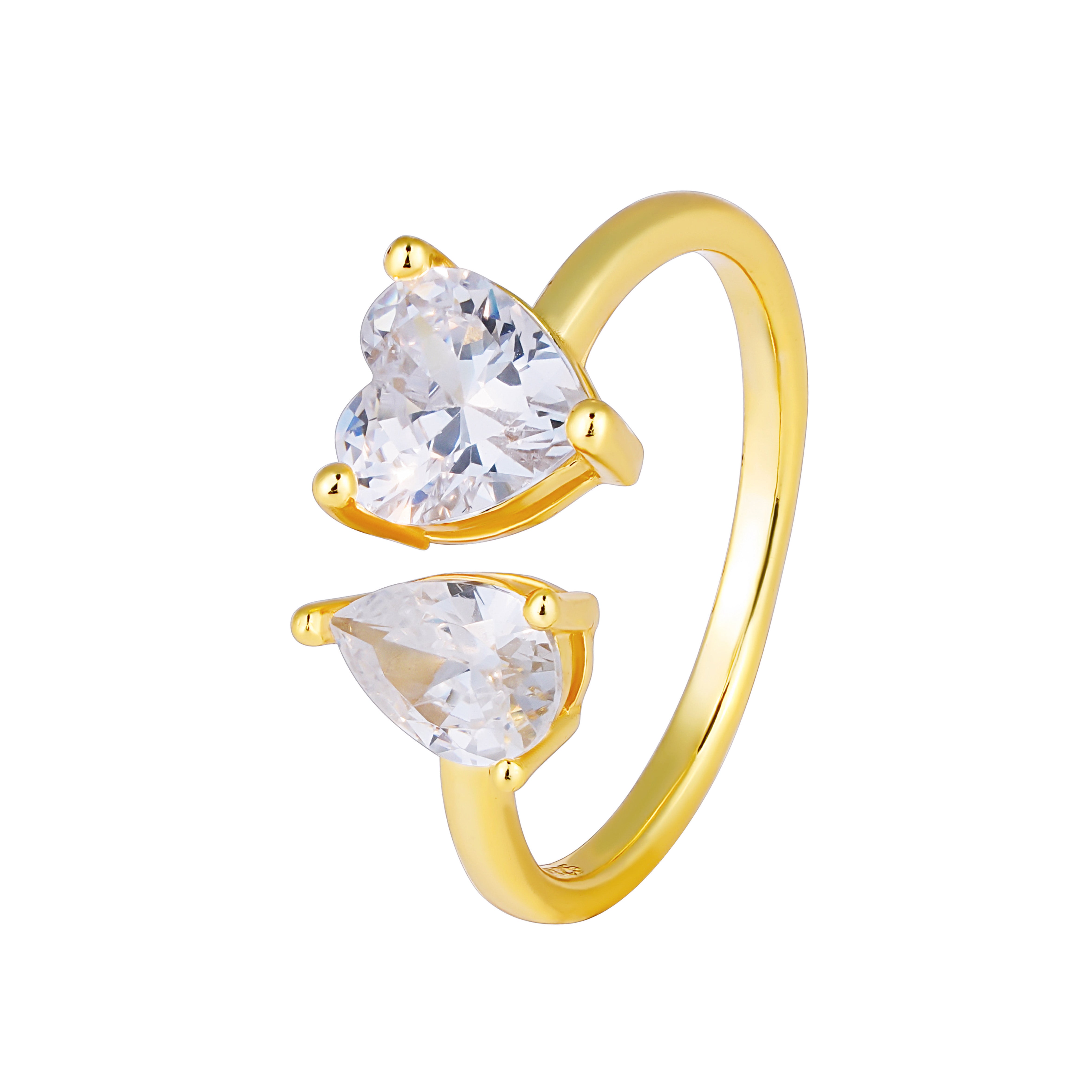 Inel reglabil din argint 925 placat cu aur 18K, cu zirconiu în formă de inimă — un cadou romantic și elegant, Maison La Stéphanie.