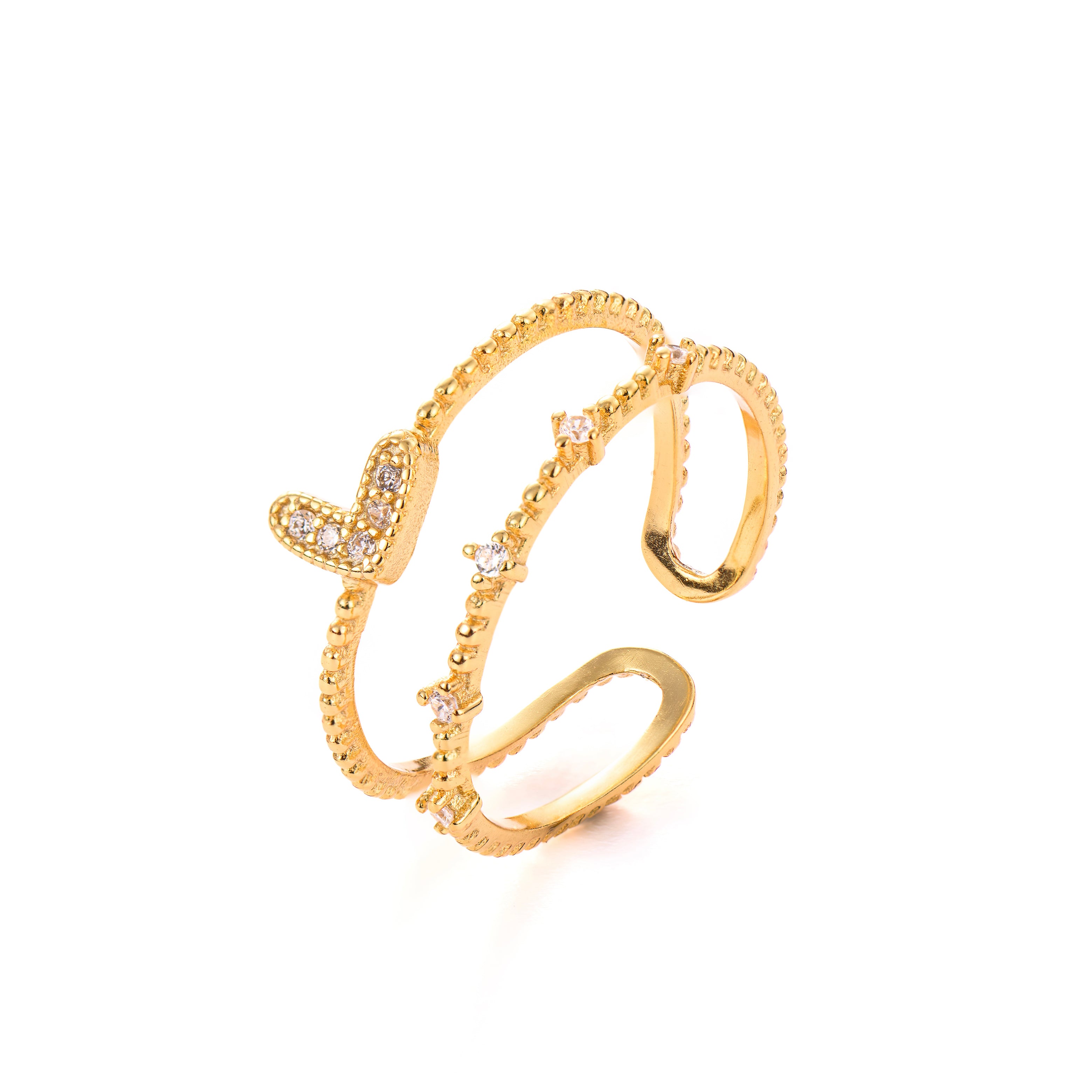 Inel Mini Diamond Heart din argint 925 placat cu aur 18K – bijuterie elegantă și delicată Maison La Stéphanie, simbol al iubirii pure și al rafinamentului.
