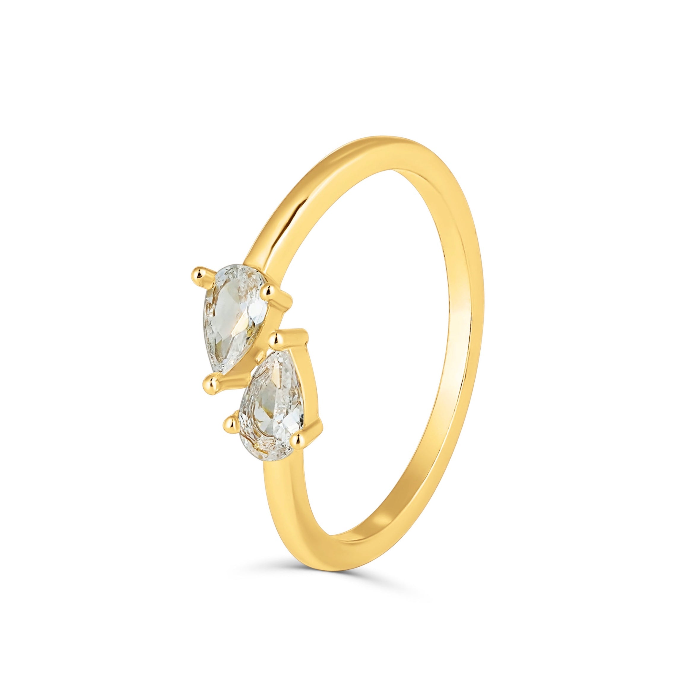 Inel reglabil din argint 925 placat cu aur 18K, cu zirconii teardrop, elegant și ideal pentru cadou — Maison La Stéphanie.