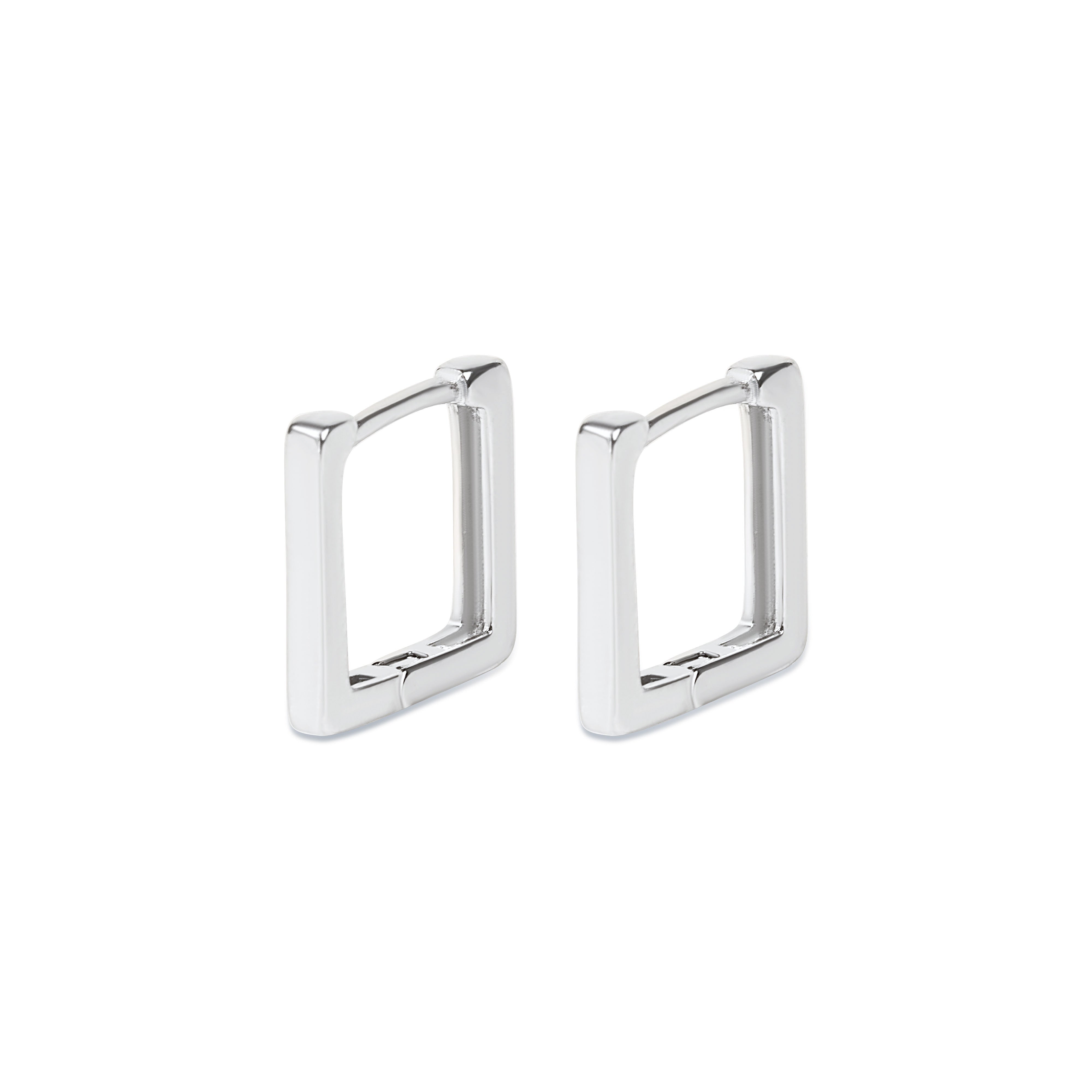 Cercei pătrați din argint placat cu rodiu, unisex și minimal, ideali pentru un look modern și elegant. Bijuterii Maison La Stéphanie, design geometric și atemporal.
