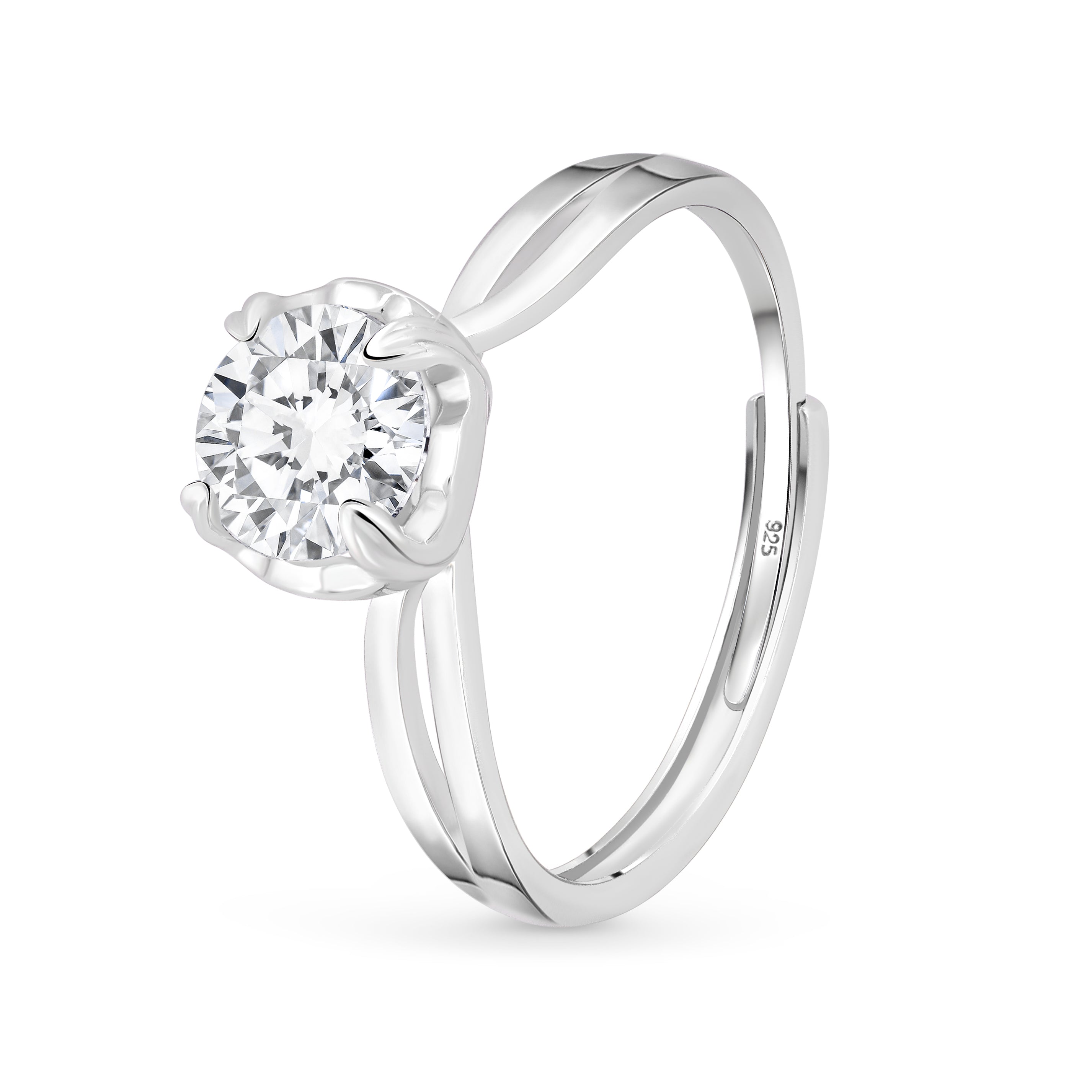 inel de logodna cu piatra moissanit 1 ct, argint placat cu rodiu