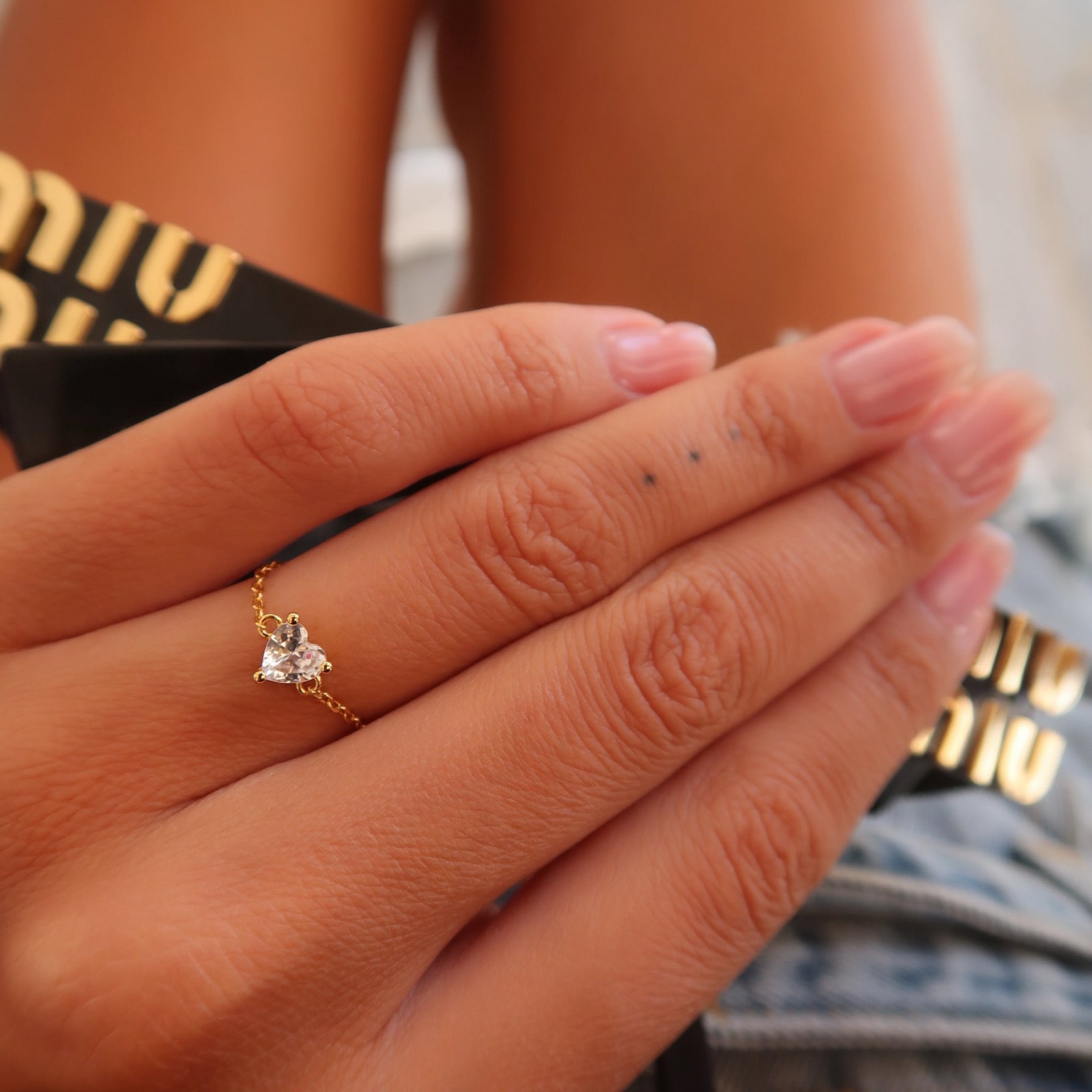 Inel ajustabil Heart din argint 925 placat cu aur, design delicat cu inimioara – Maison La Stephanie