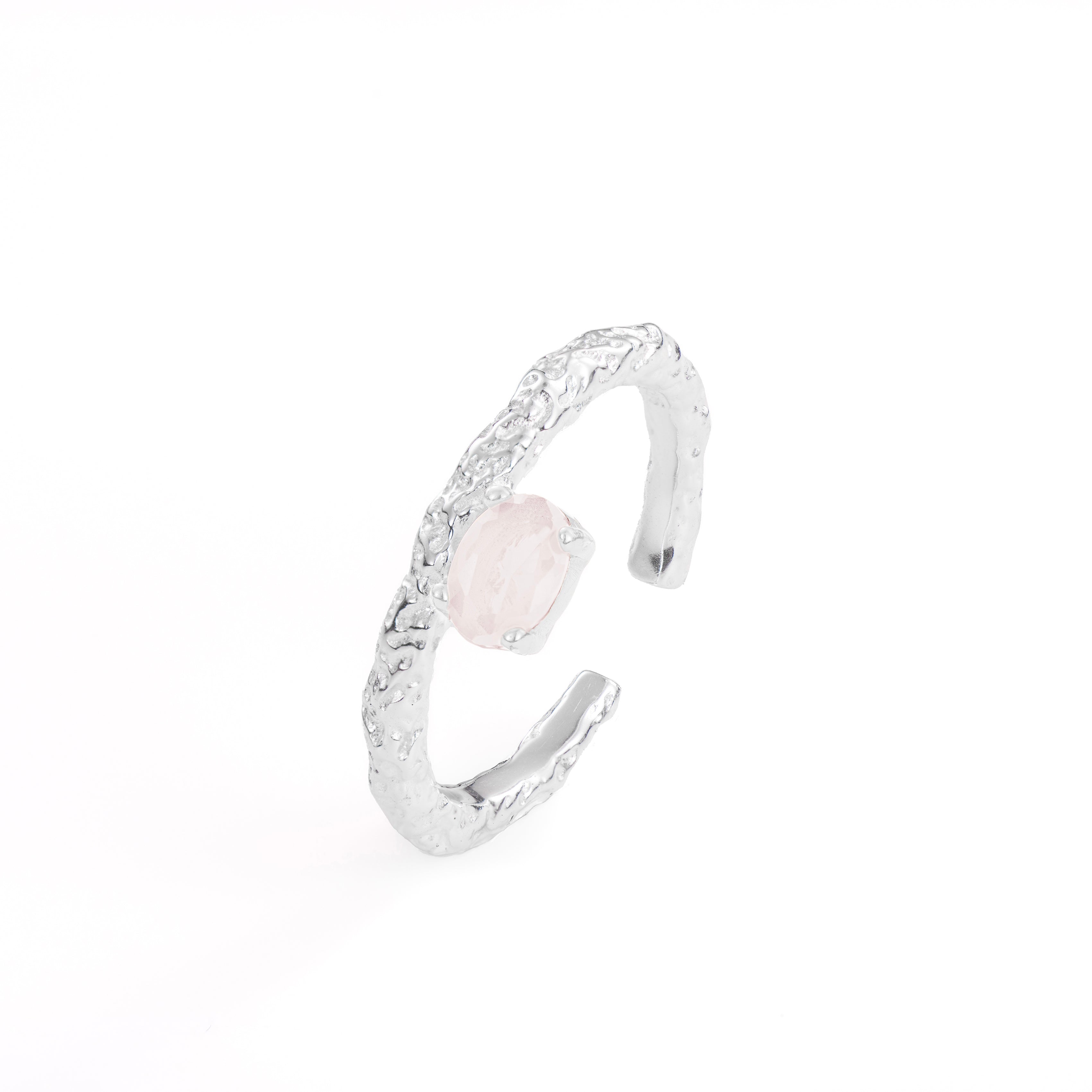 Inel Backstage din argint 925 placat cu rodiu și piatră opal – bijuterie elegantă Maison La Stéphanie, cu design reglabil și detalii fine, simbol al rafinamentului discret.